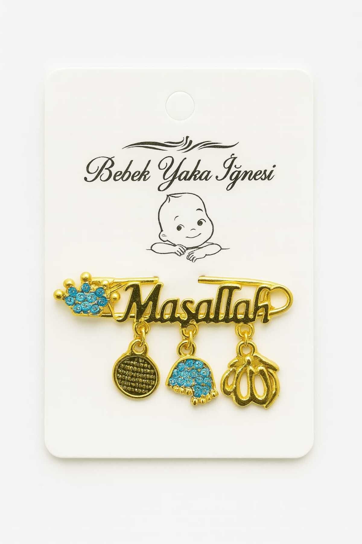 UmBaby Maşallah Bebek Hediyelik Mavi Yazılı Yaka İğnesi