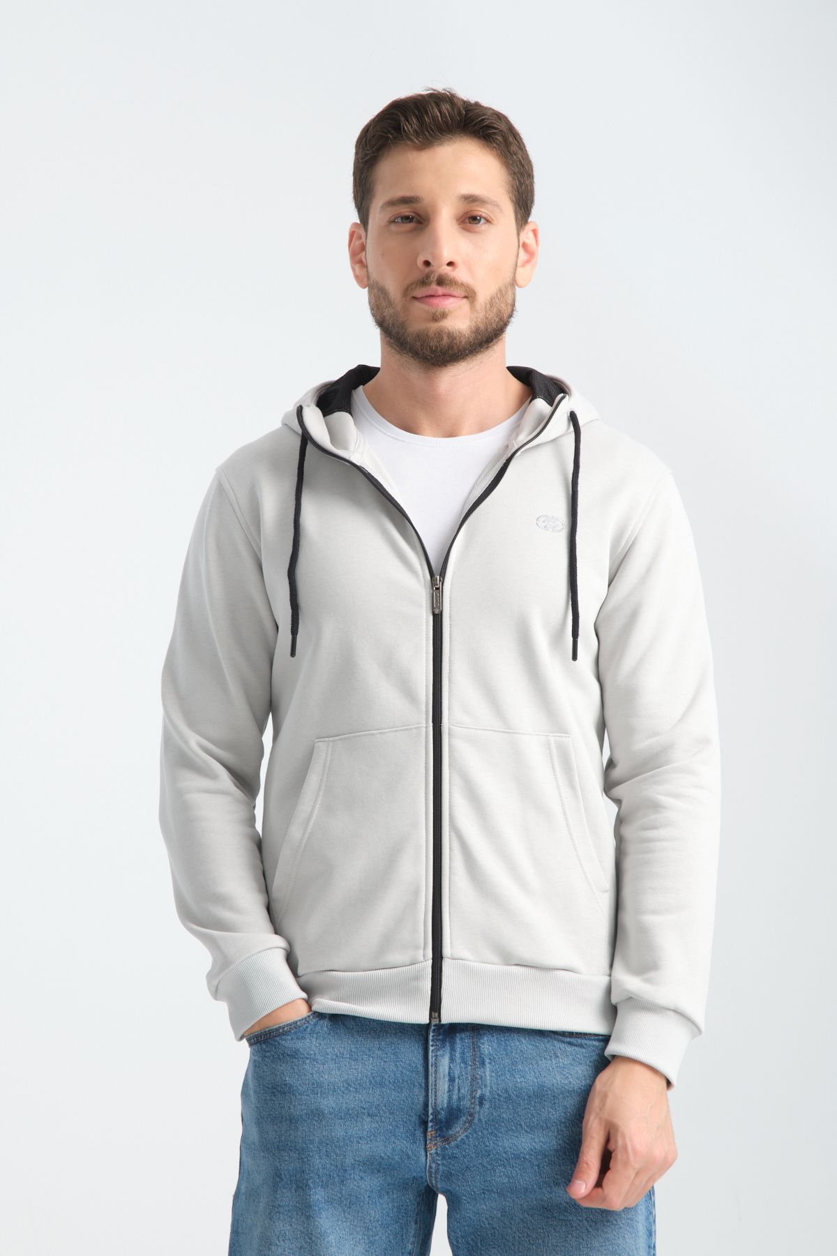 Shooter Sportswear Premium Erkek Sweatshirt Taş Rengi Kapüşonlu Fermuarlı