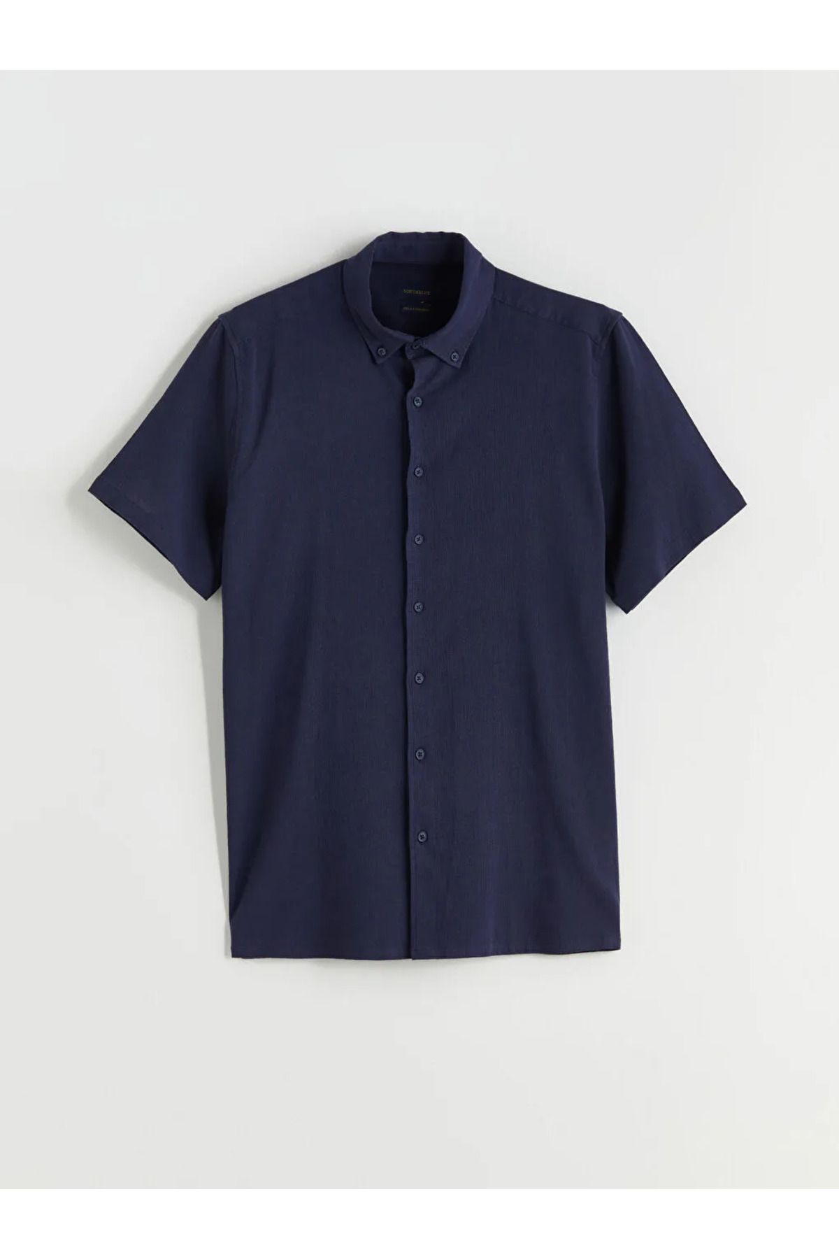 LC Waikiki SOUTHBLUE Lacivert Regular Fit Kısa Kollu Keten Görünümlü Erkek Gömlek