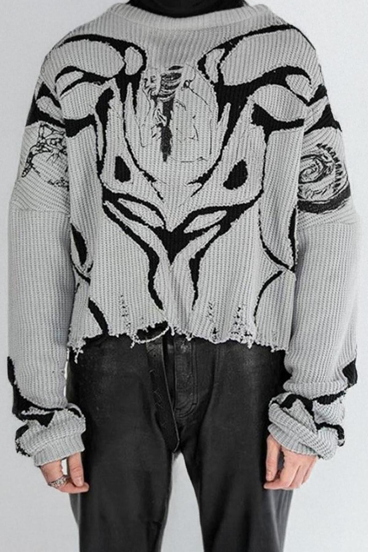 Köstebek Gri Gotik Vintage Aesthetic Selves Oversize Kazak