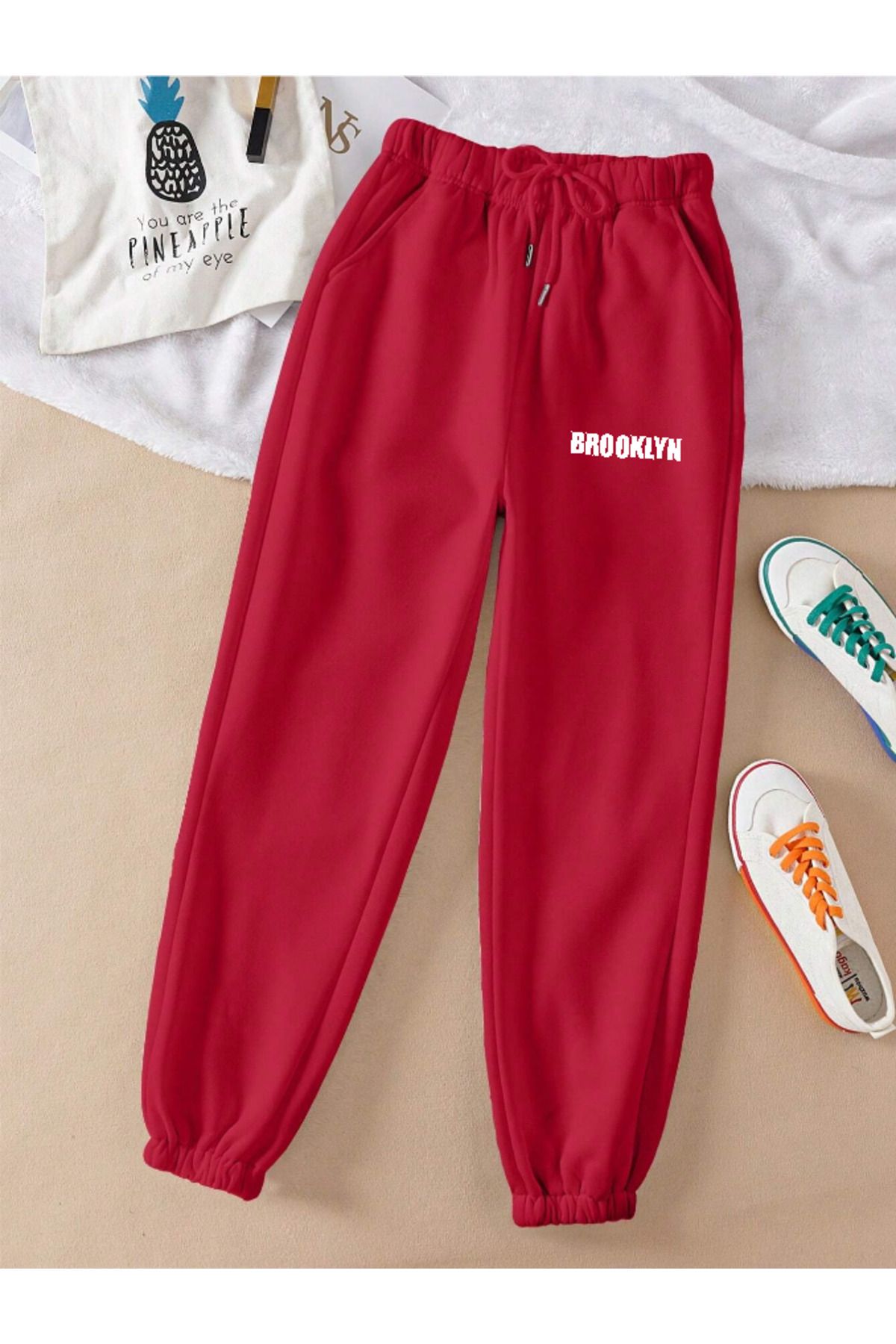 COHERENT Unisex Kadın/Erkek Brooklyn Renkli Özel Baskılı Penye Kumaş Eşofman Altı Paça Lastik Jogger