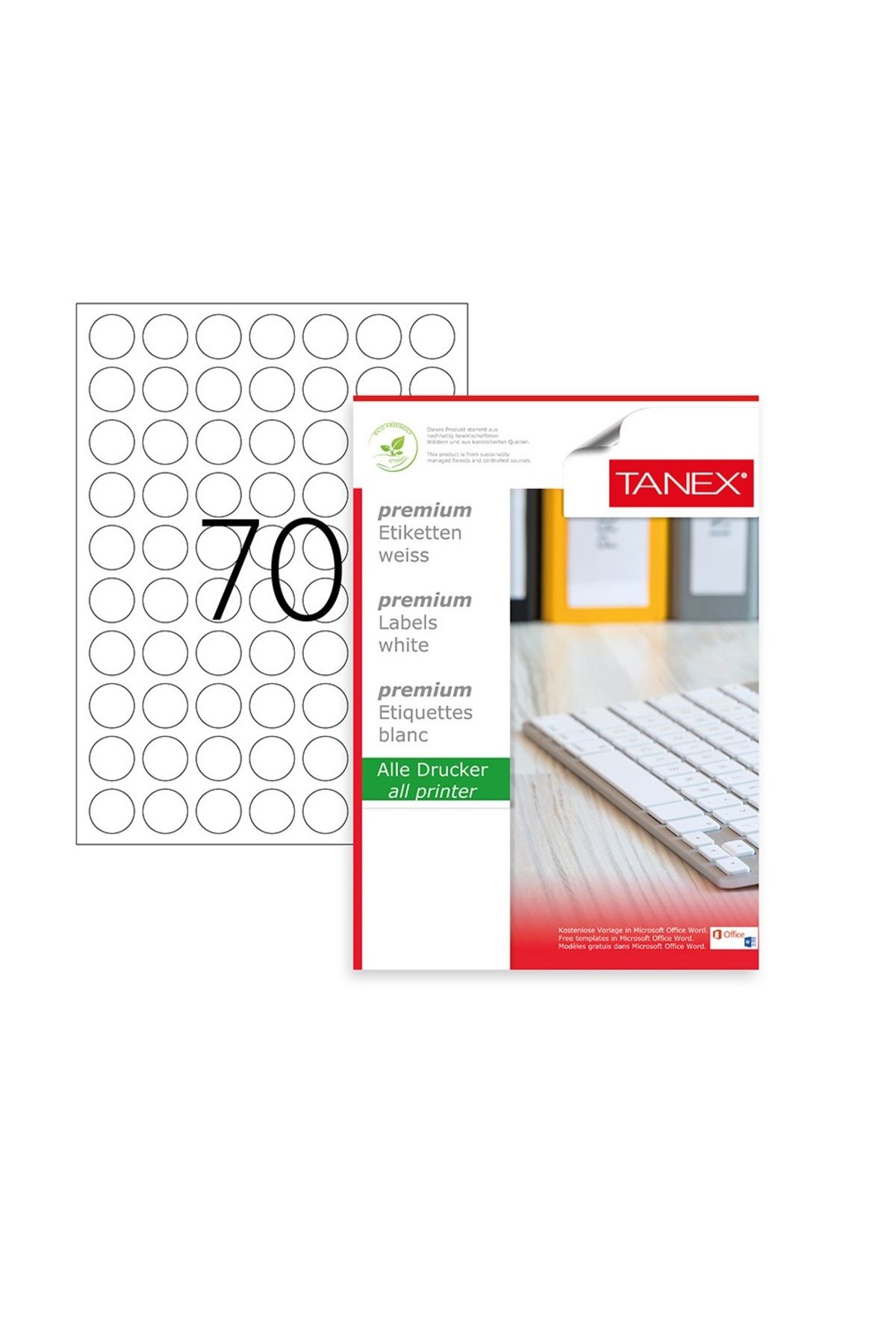 JokeyKırtasiye A4 Hazır yapışkanlı TW-2125 LASER ETİKET - Çap 25mm - (100.YAPRAK / 7000 ETİKET)