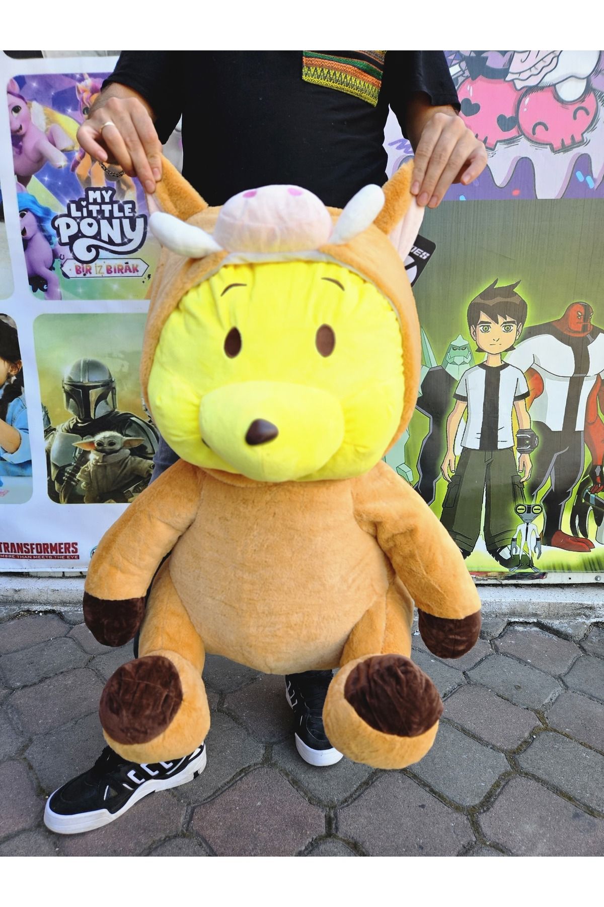 Online 70 Cm Yumuşacık Sevimli Peluş Ayıcık İnek Figürlü Kapüşonlu Peluş Ayı Büyük Boy