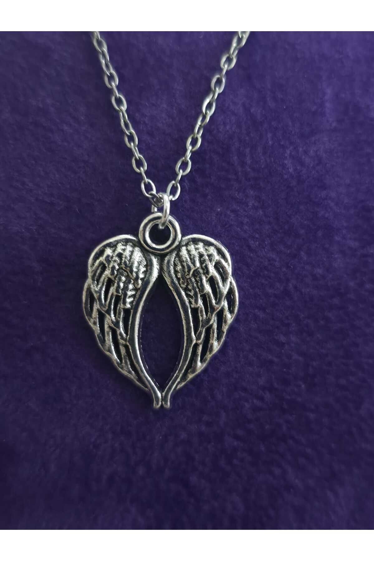 sarıyer silver Melek Kanadı Model Şans Uğur Sembolü Şık Minimal Stil Çelik Kolye Ucu Ve Çelik Zincir Kolye