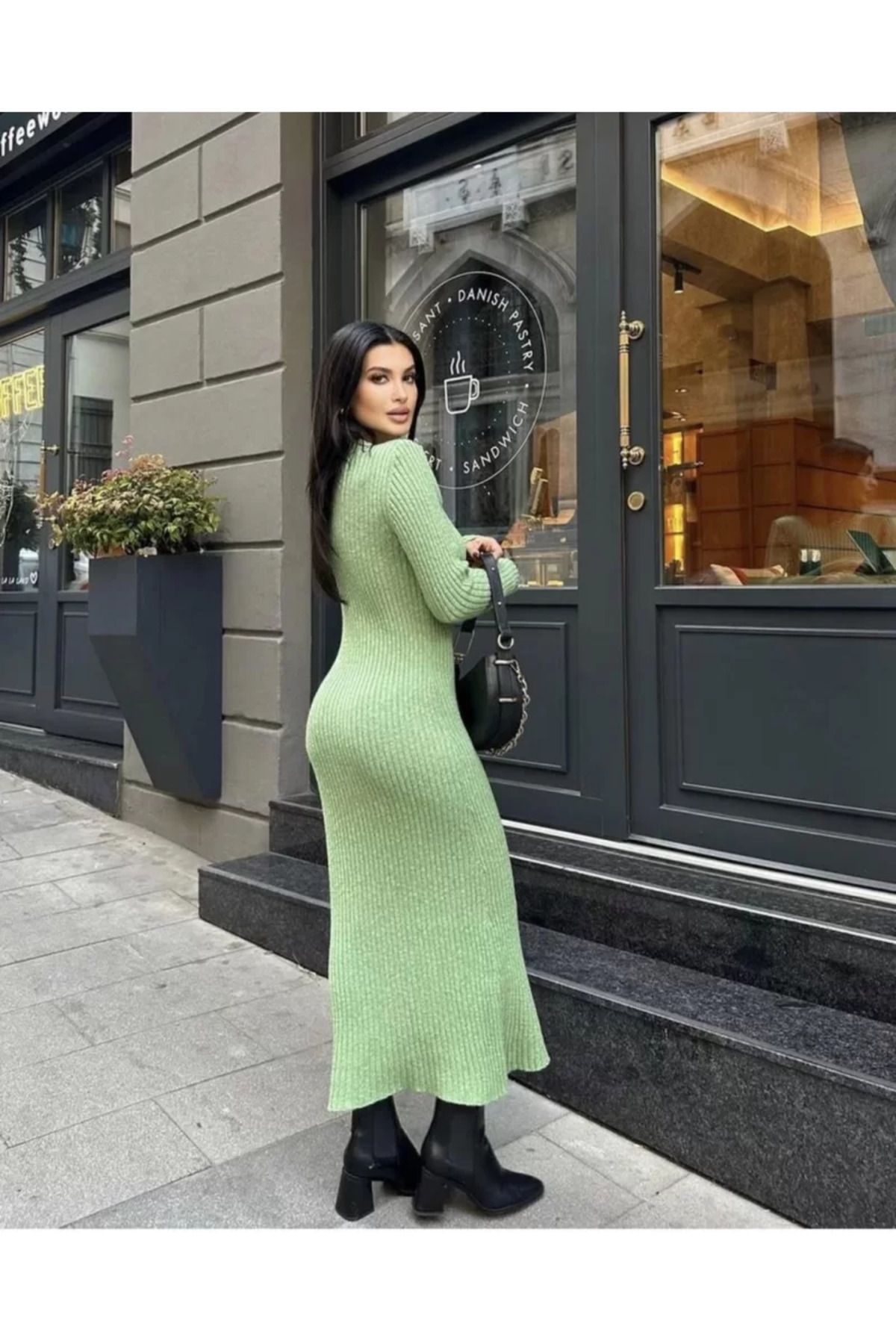 ruum fashions Bisiklet Yaka Fitilli Uzun Elbise