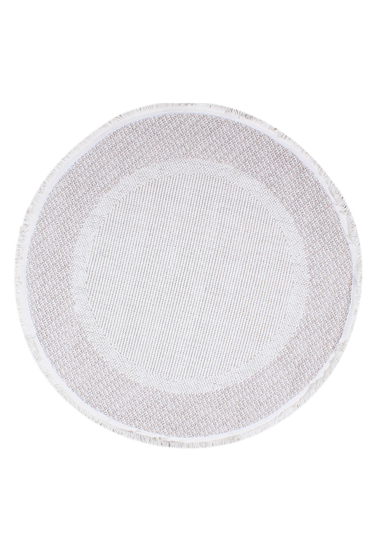 Halıstores Bohem Yuvarlak Etnik Desenli Bej İskandinav Makine Halısı Bukle Bh 14