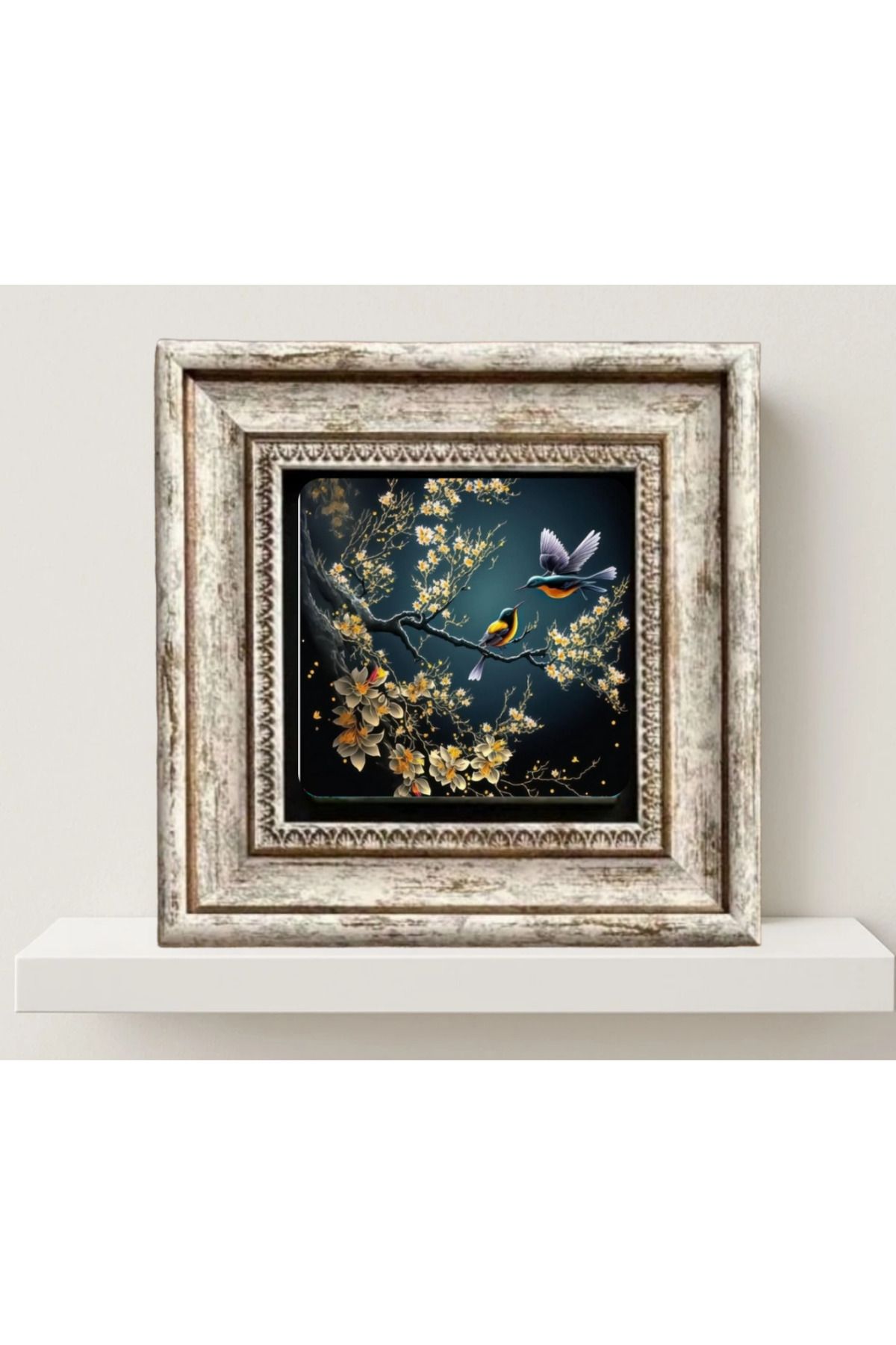 STONEVİVEART Bahardalları ve kuşlar doğal taş duvar tablosu 20x20cm duvar dekoru