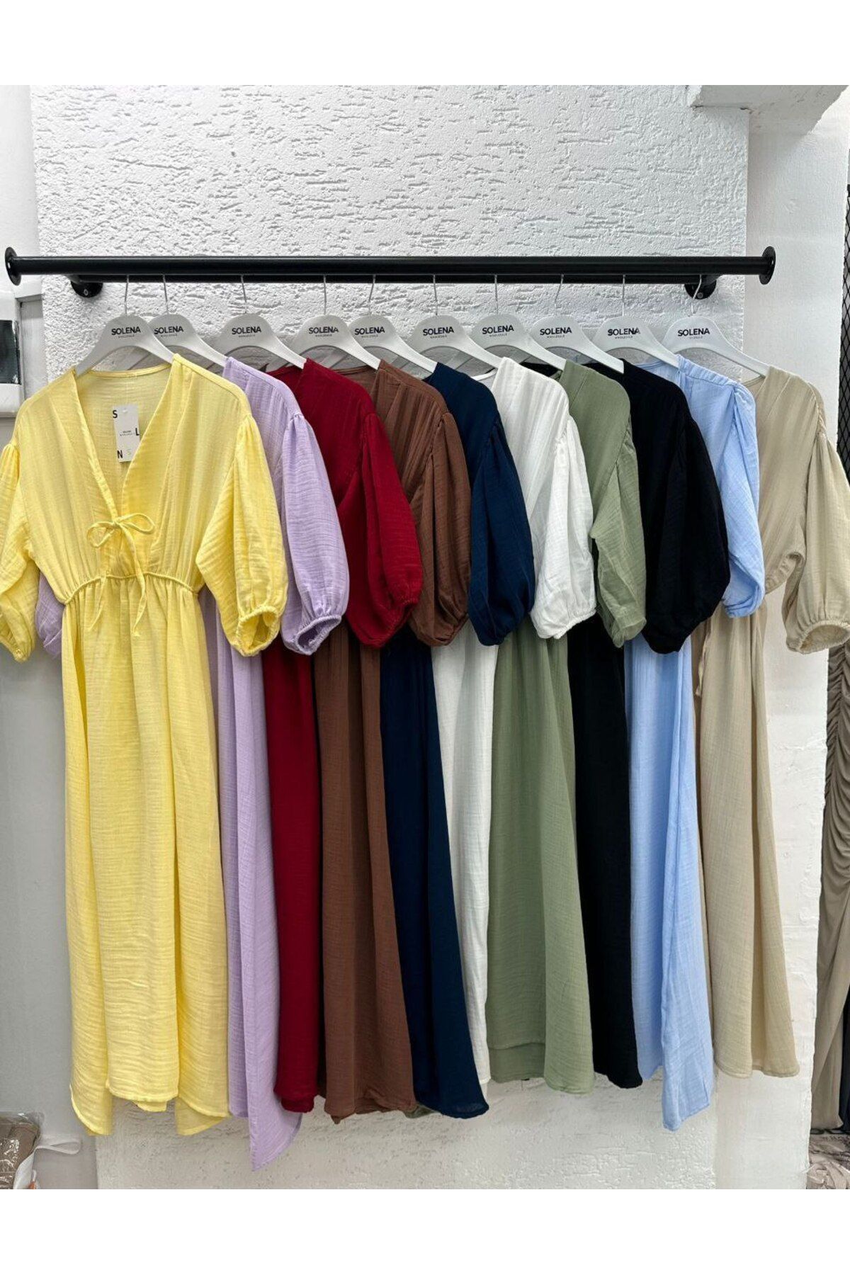 Lovely butik KADIN YAZLIK KOL VE BEL LASTİK DETAYLI MÜSLİN ELBİSE