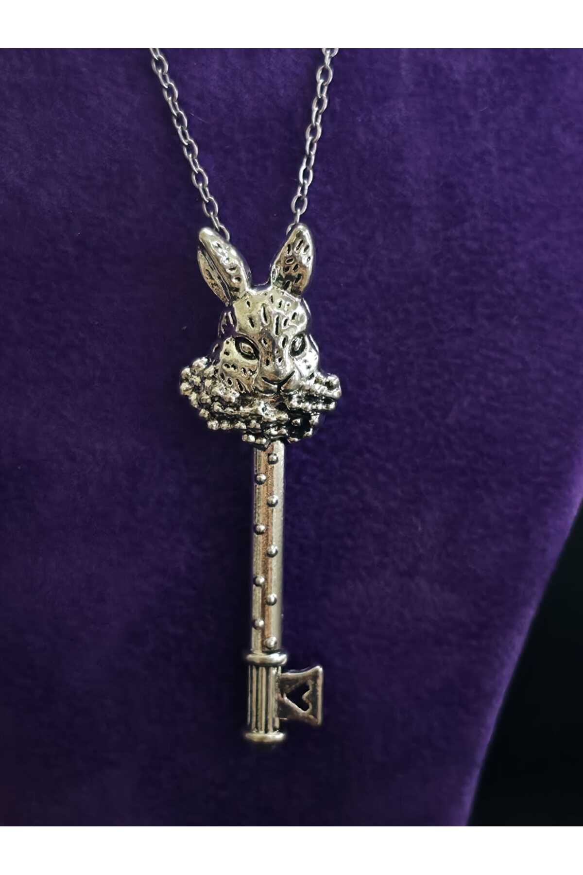 sarıyer silver Tavşan Anahtar Model Günlük Kullanıma Uygun Şık Minimal Stil Çelik Kolye Ucu Ve Çelik Zincir Kolye