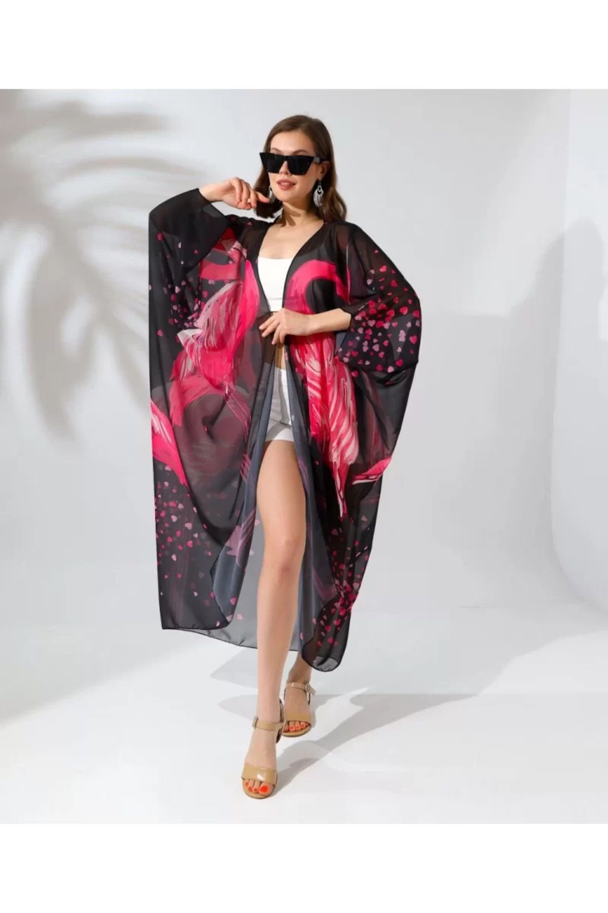 ruum fashions Rahat Kesim Kemerli Şifon Kimono