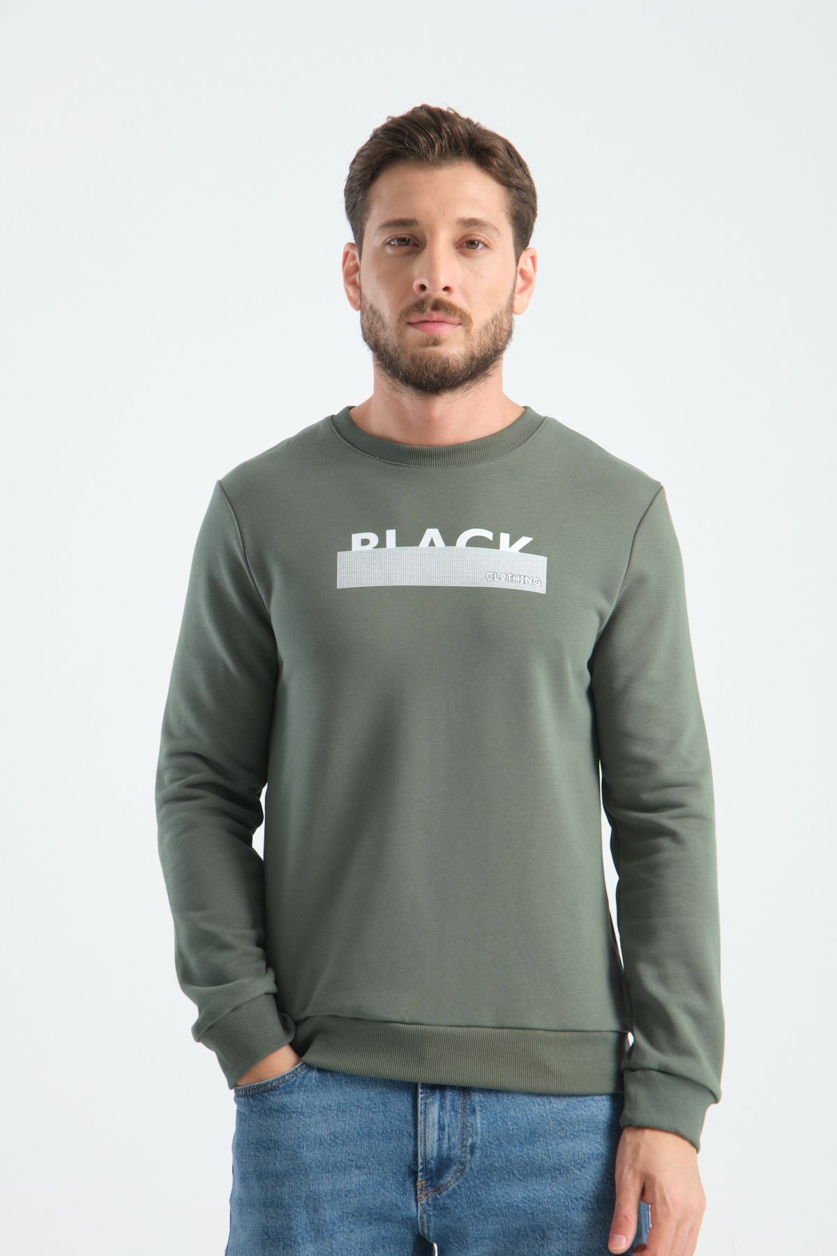 Shooter Sportswear Elite Class Erkek Sweatshirt Haki Sökülmez Baskı Standart Kalıp