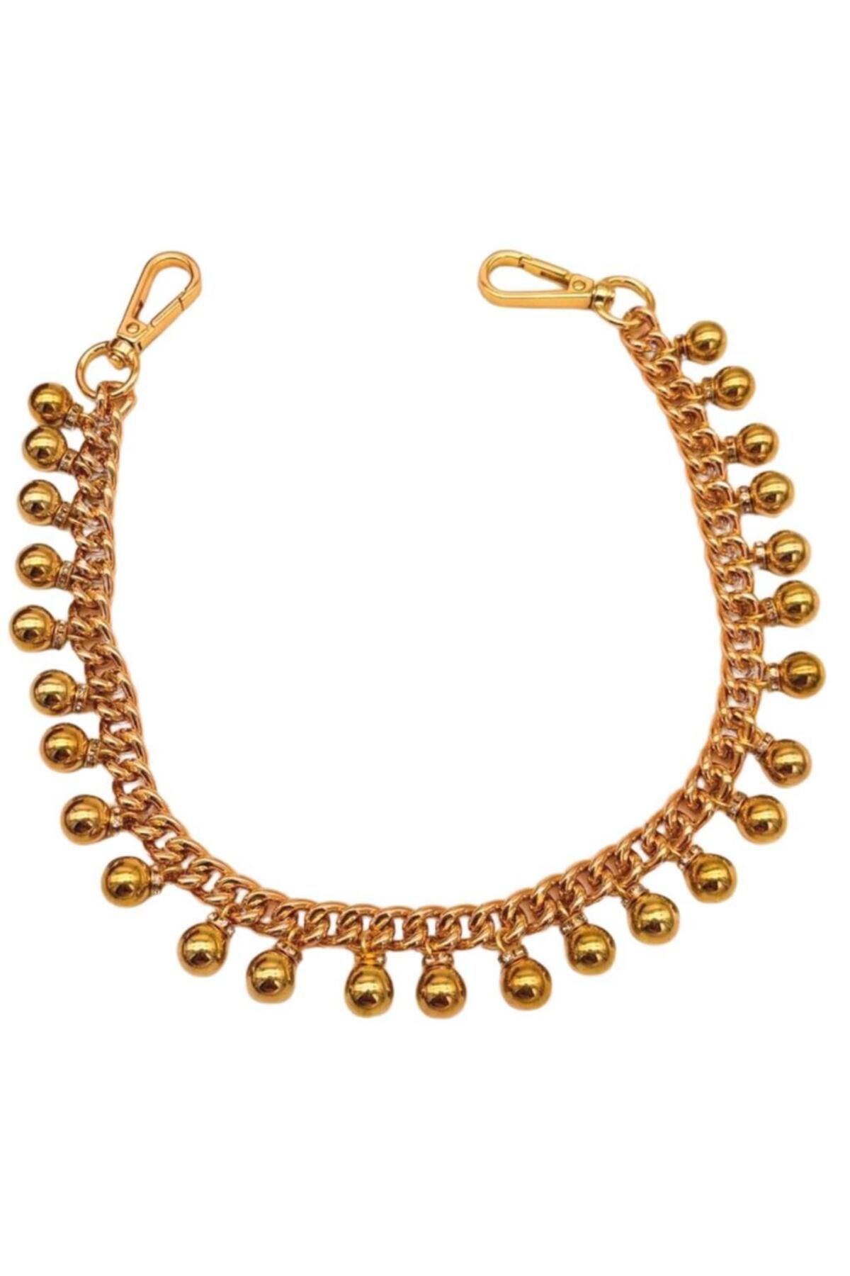 angel çanta aksesuar Angel Çanta Aksesuar 50 cm Gold Boncuk Sallantılı Çanta Sapı Light Gold Metalli