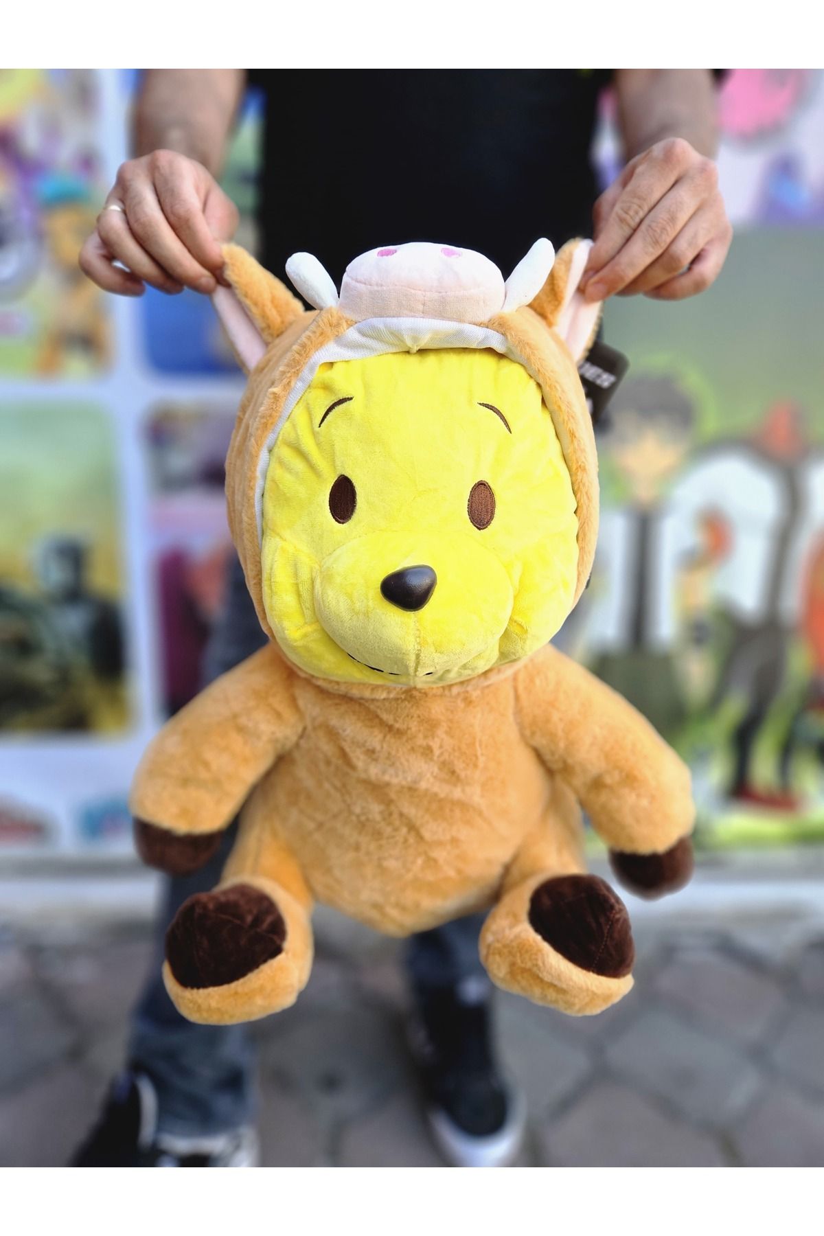 Online 50 Cm İnek Figür Kapüşonlu Peluş Ayı Yumuşacık Sevimli Peluş Ayıcık