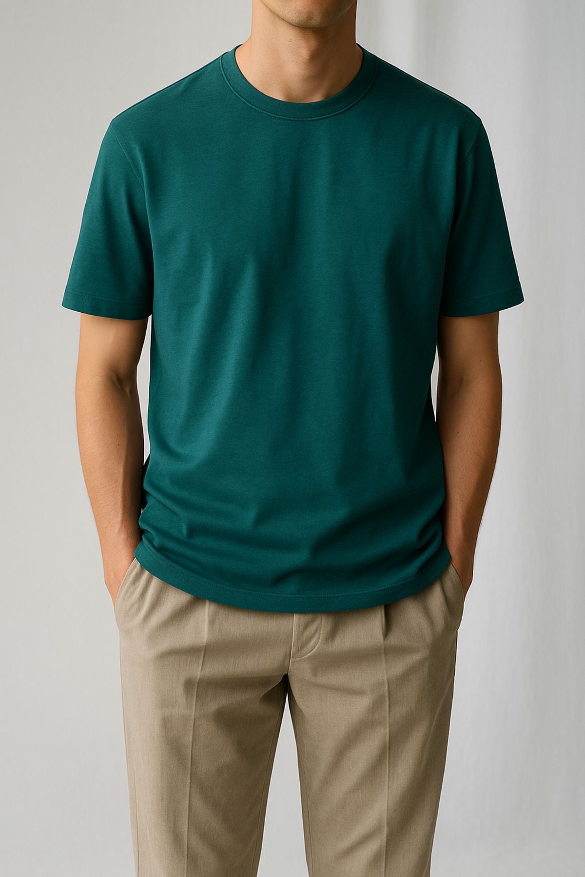 BLUGRIN Unisex Basic Düz T-Shirt | Koyu Yeşil