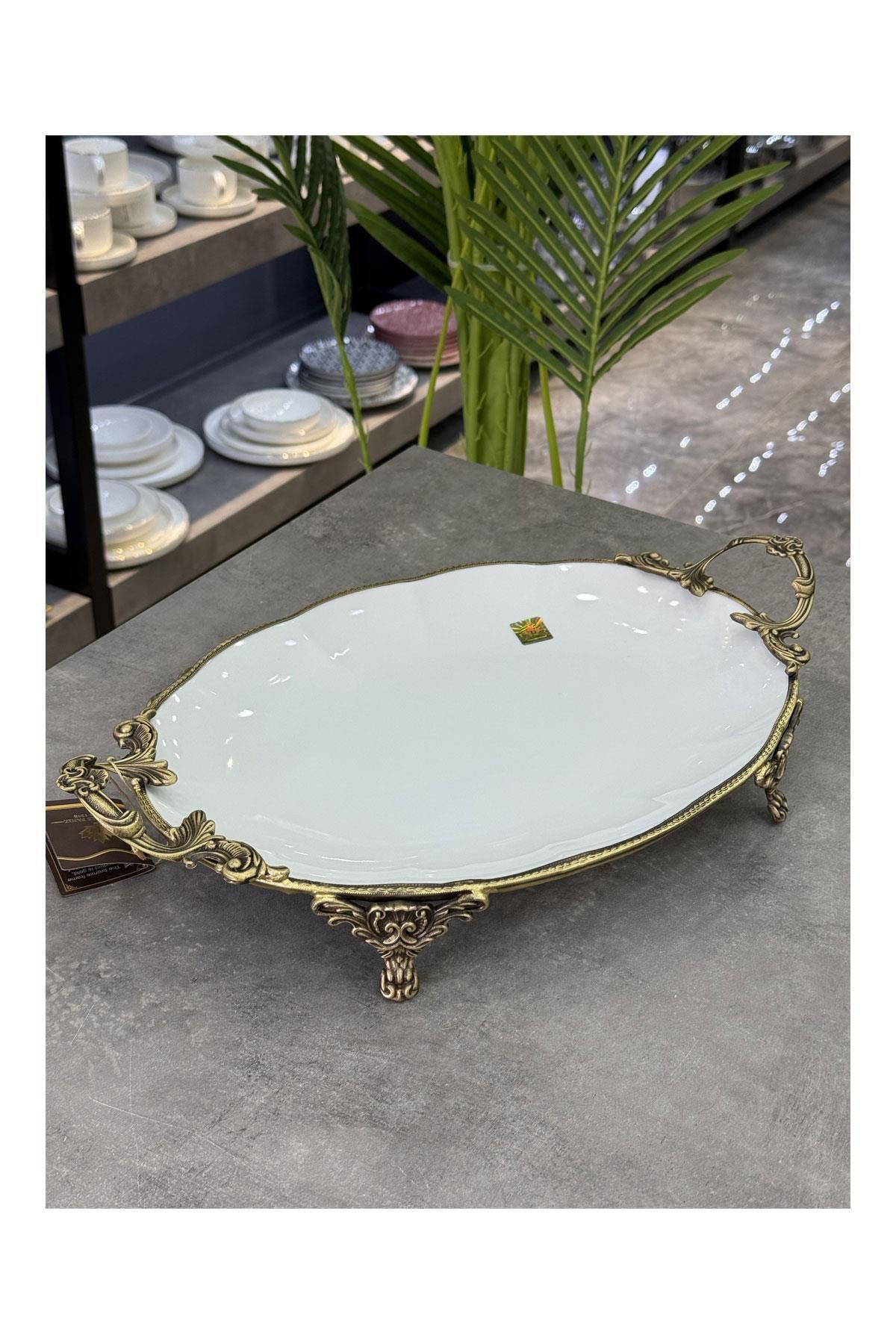 ROY KING-Luxury Porcelain Oval Serving with Brass Edge 1