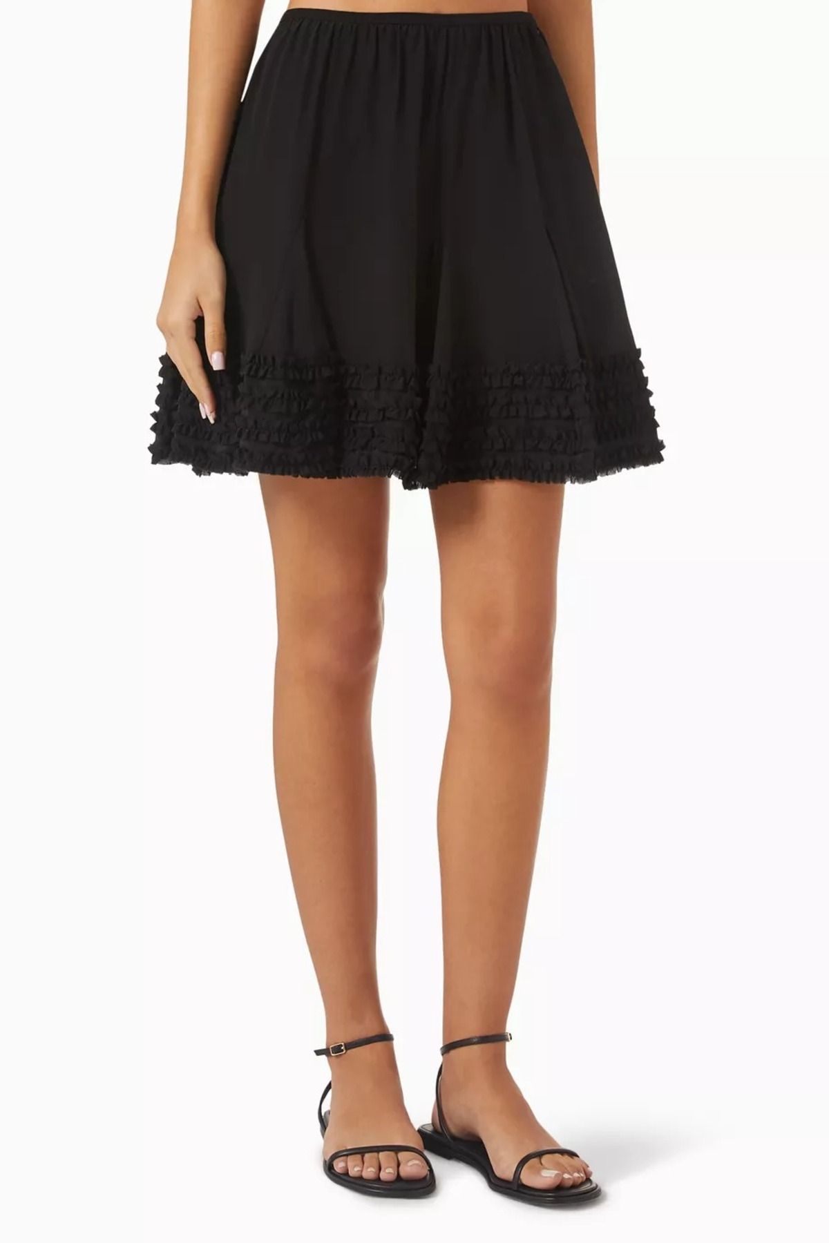 12storeez Silk Mini Skirt, Ruffle Detaylı Astarlı Yazlık Şifon Etek