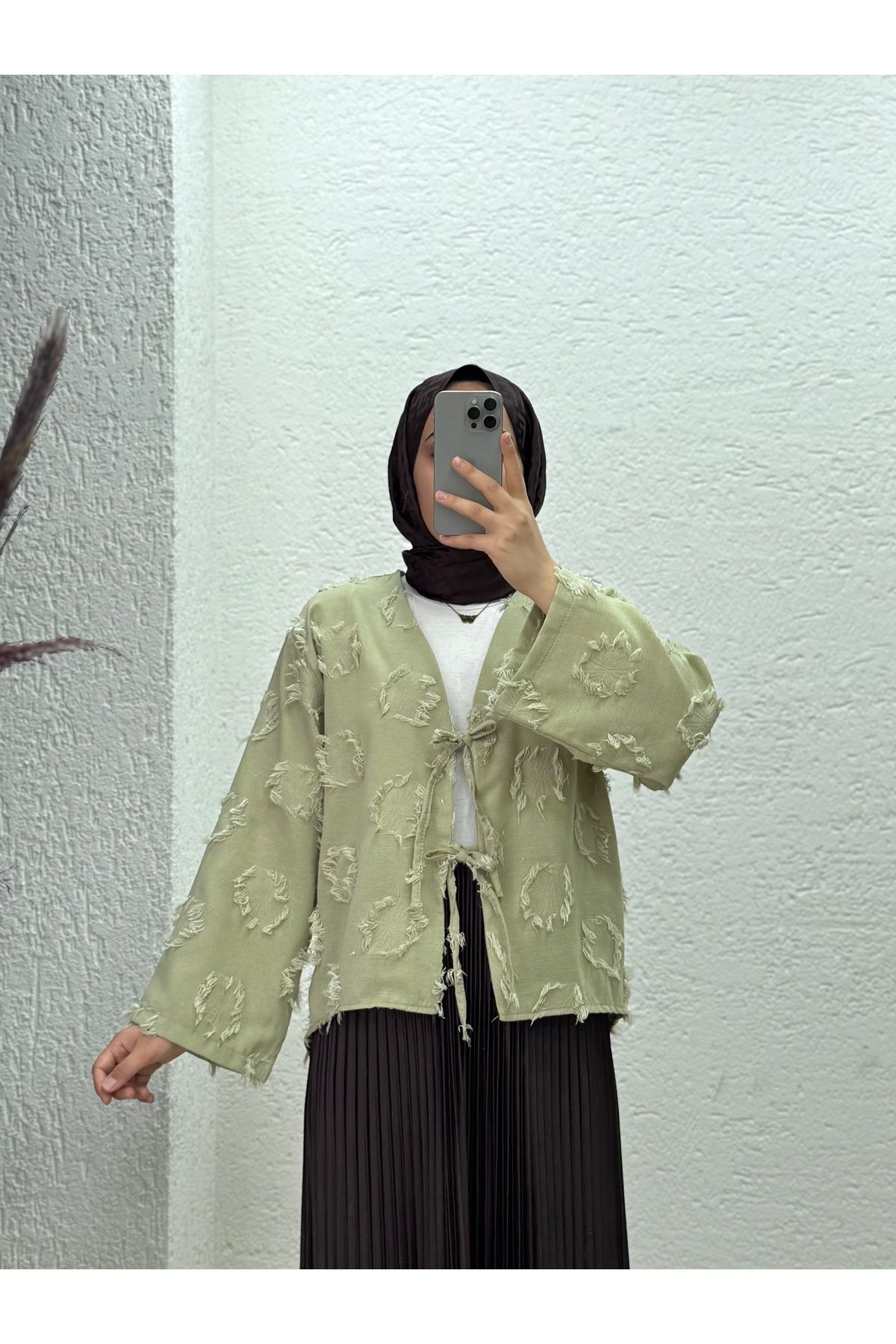 MİHRA STORE Miryla Püskül Detaylı Bağlamalı Kimono-MF211 Haki