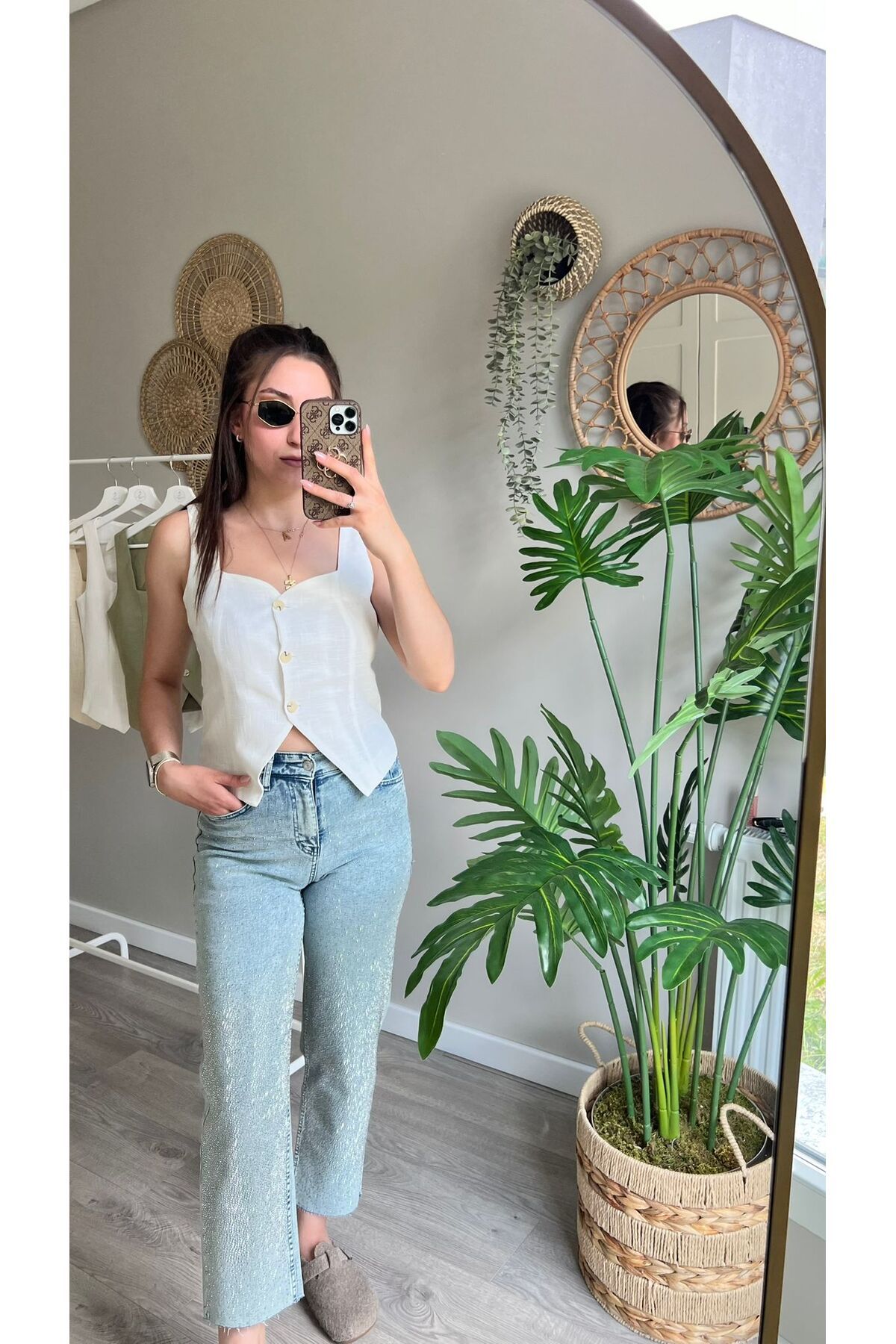 ASEL ÇANKAYA BUTİK Parlak Taşlı Jeans Kadın Pantolon
