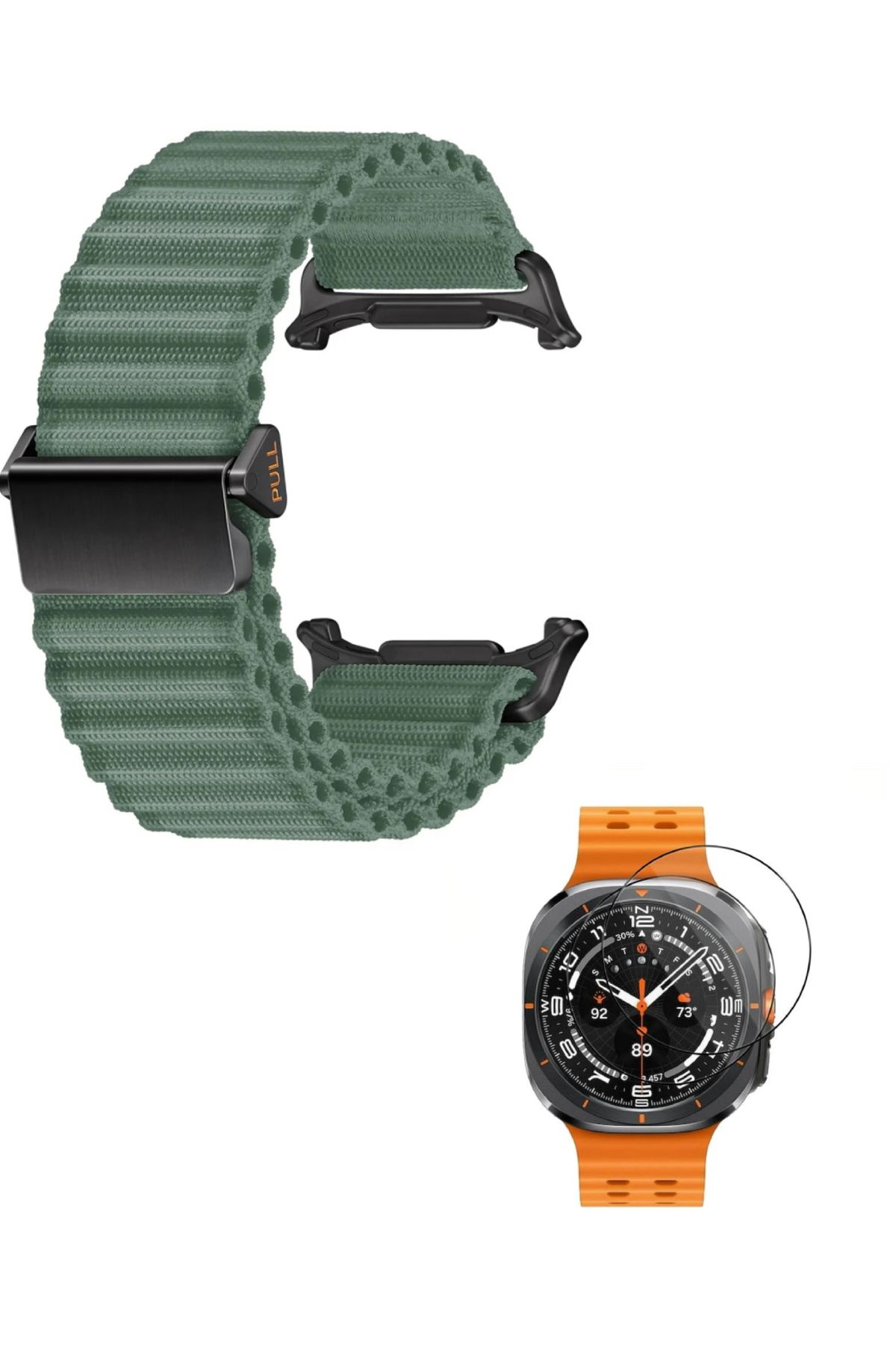 NANOSPACE Samsung Galaxy Watch Ultra İle Uyumlu Kumaş Tokalı Hasır Kordon Kayış Ve 3D Ekran Koruyucu Hediye