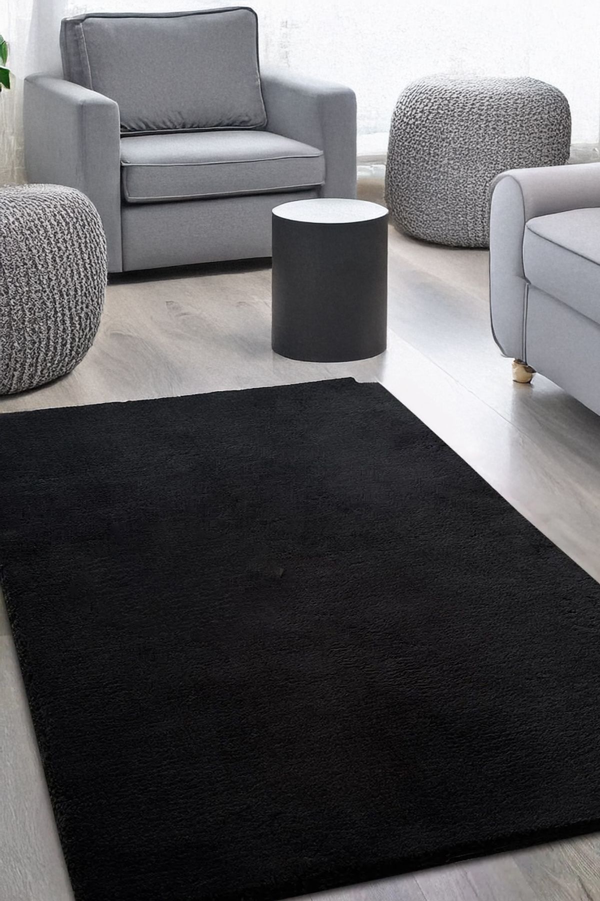 LOFT HOME CONSEPT Siyah Post Peluş Yıkanabilir Yumuşak Kaymaz Dot Taban Antibakteriyel Salon Koridor Çocuk Halısı