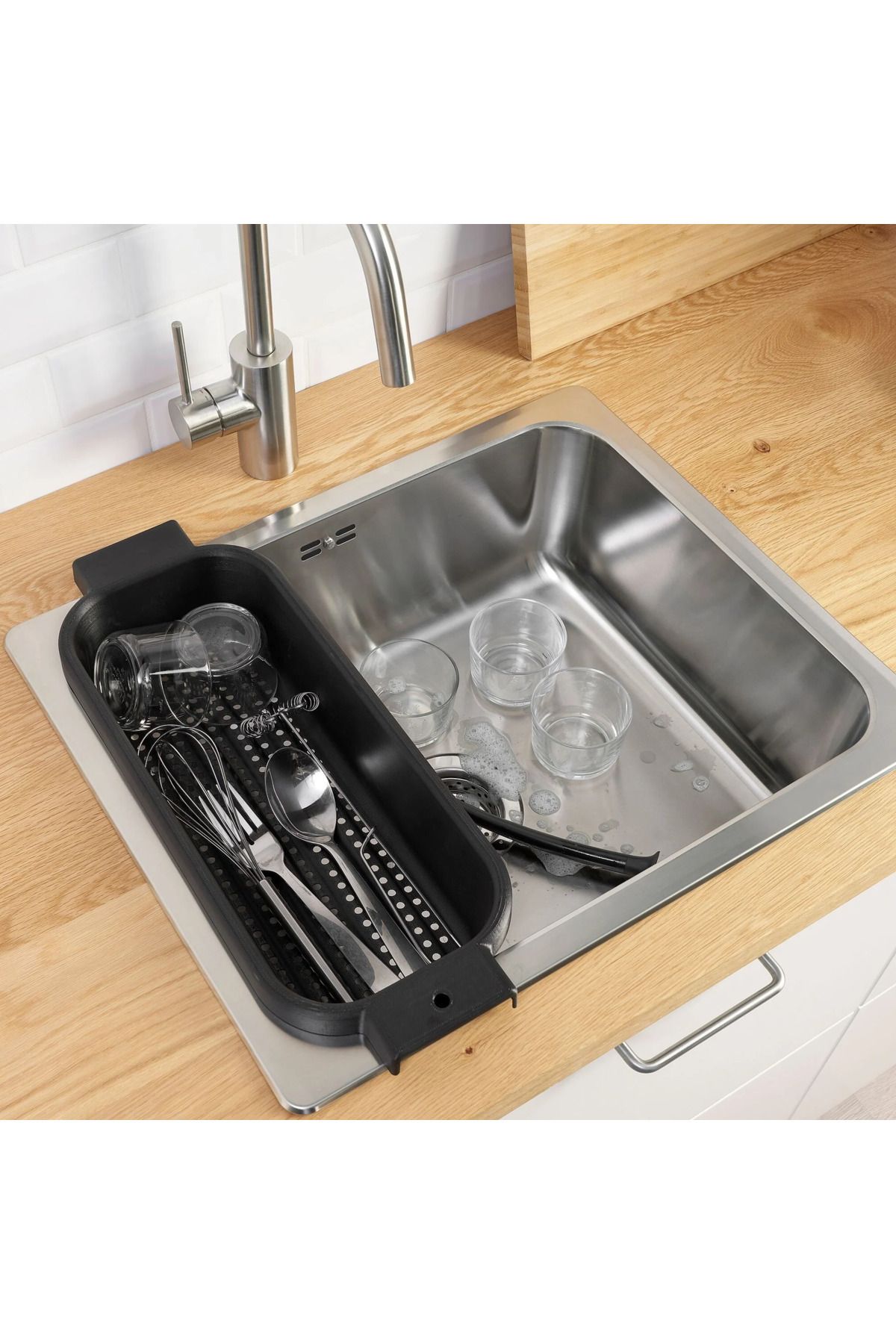 IKEA Quality Eviye Süzgeci Plastik Genişlik: 48 cm Yükseklik: 10.2 cm Kulplu Süzgeç Siyah Makarna Süzgeci