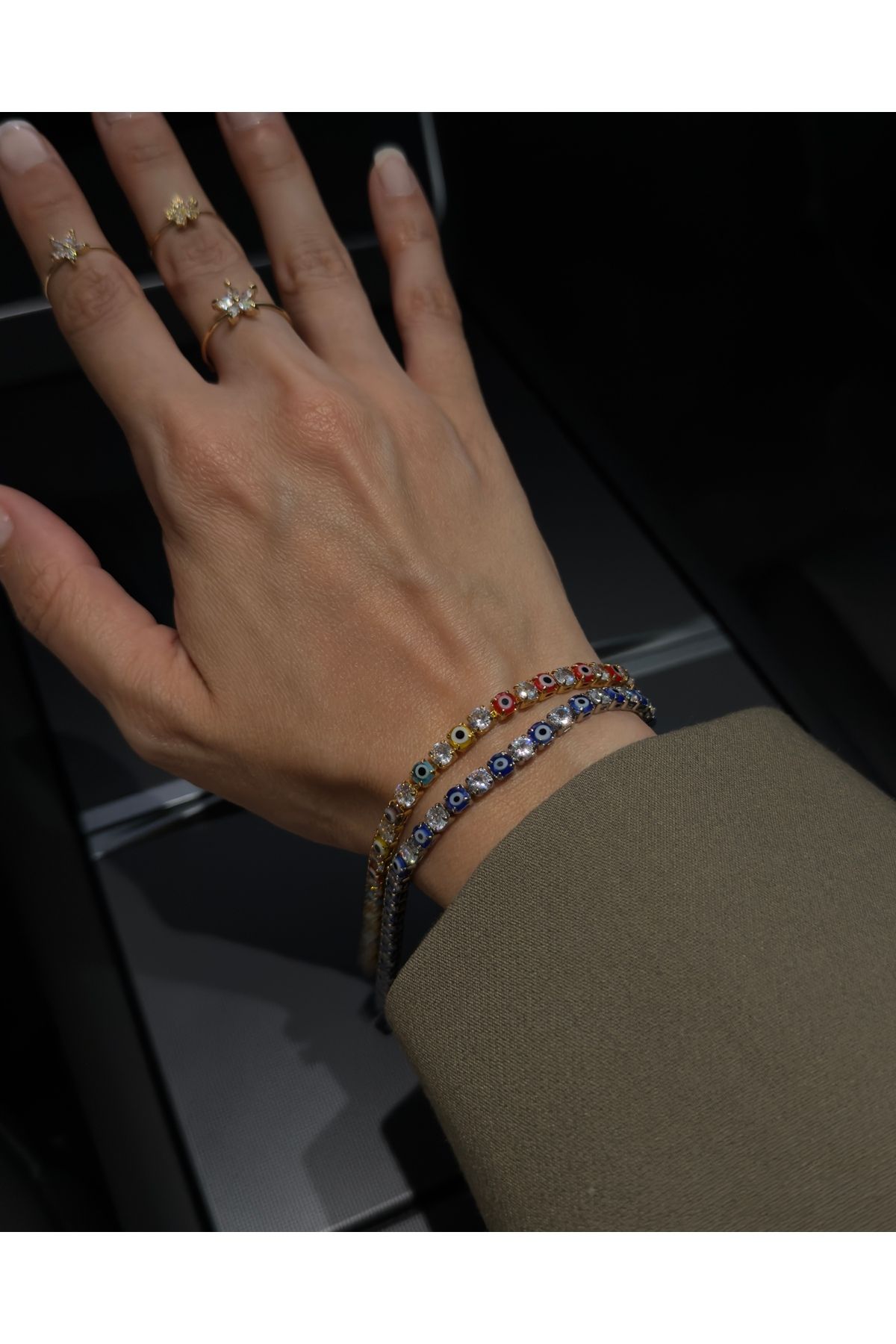 kems jewels Nazar Boncuğu Su Yolu Model Gümüş Kaplama Çelik Bileklik
