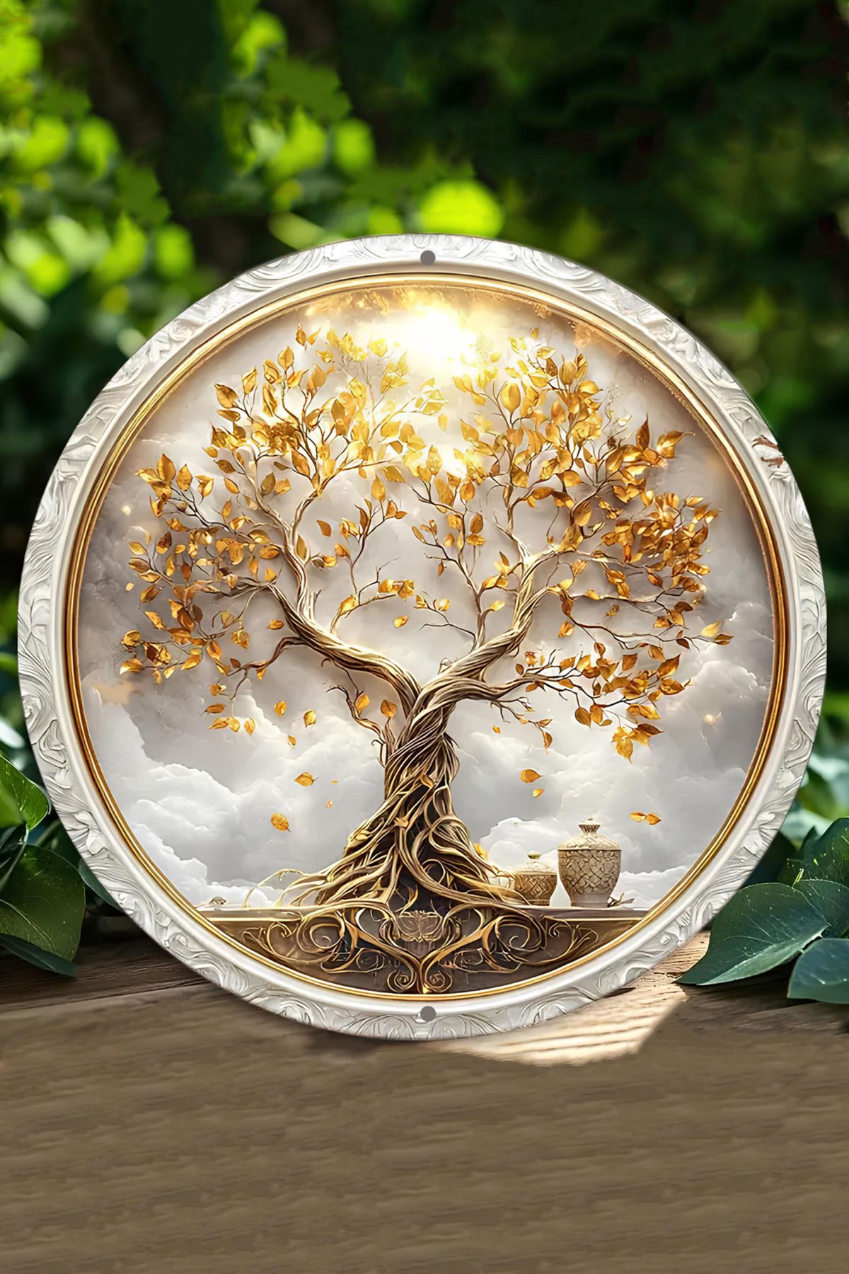 kutuTR 🌳✨ Altın Işıklı Hayat Ağacı Duvar Dekoru – MDF Yuvarlak 20 cm DT009