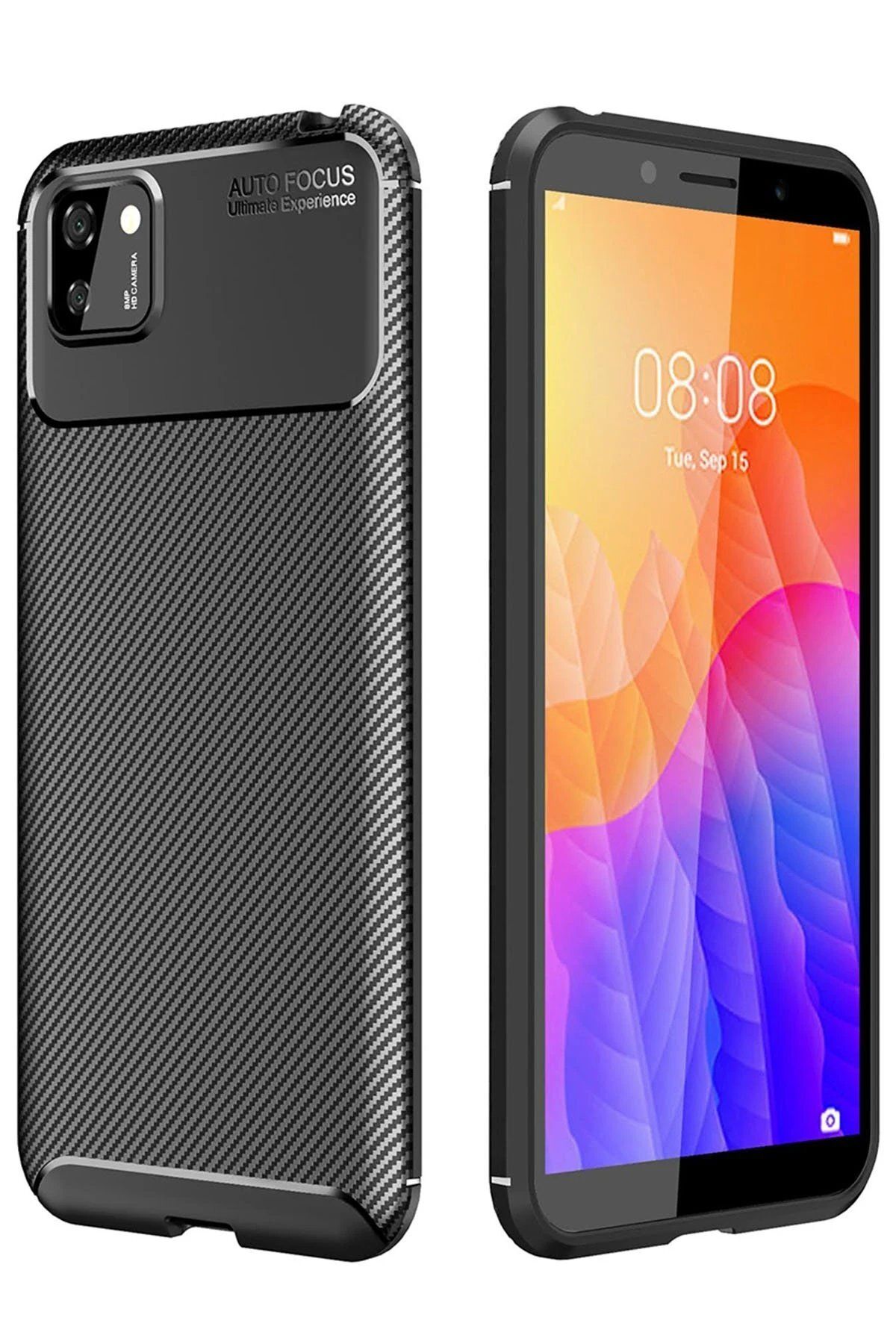 Toptan Bulurum Huawei Y5P Kılıf Auto Focus Karbon Kapak - Siyah