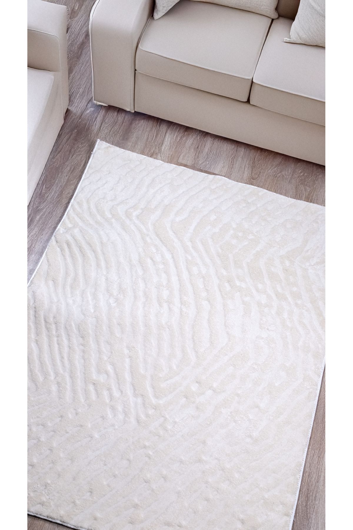 Kaan Halı Krem Rölyef Kaymaz Tabanlı Jel Halı Makinada Yıkanabilir Kilim Yolluk Kabartmalı