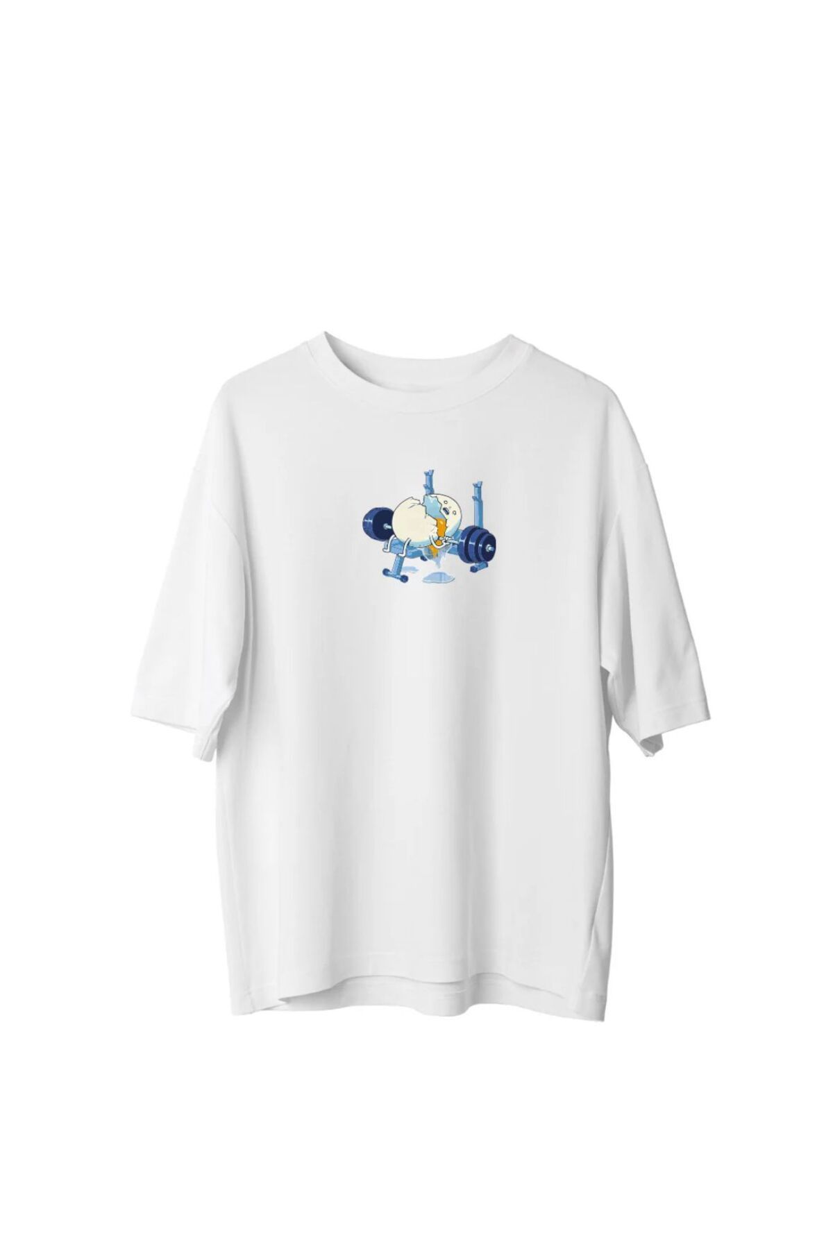 BETİLİNA Beyaz Kırık Yumurta Bakılı Oversize T-shirt