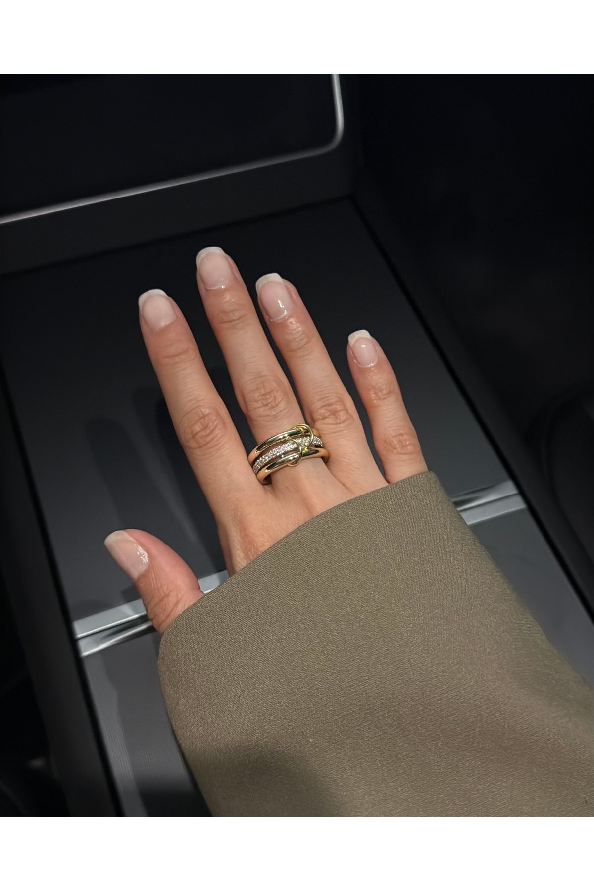 kems jewels Spinelli Tasarım Üç Halkalı Zirkon Taşlı Çelik Yüzük