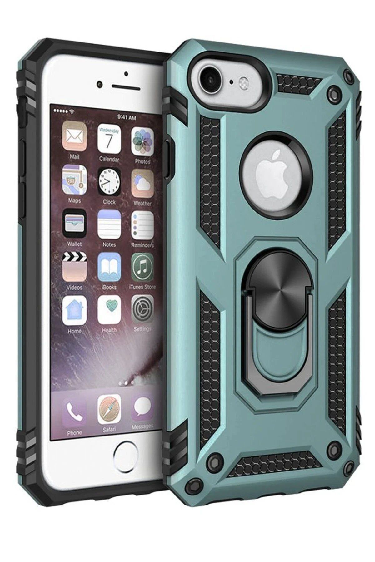 Tilmiz iPhone 7 Kılıf Sofya Yüzüklü Silikon Kapak - Yeşil