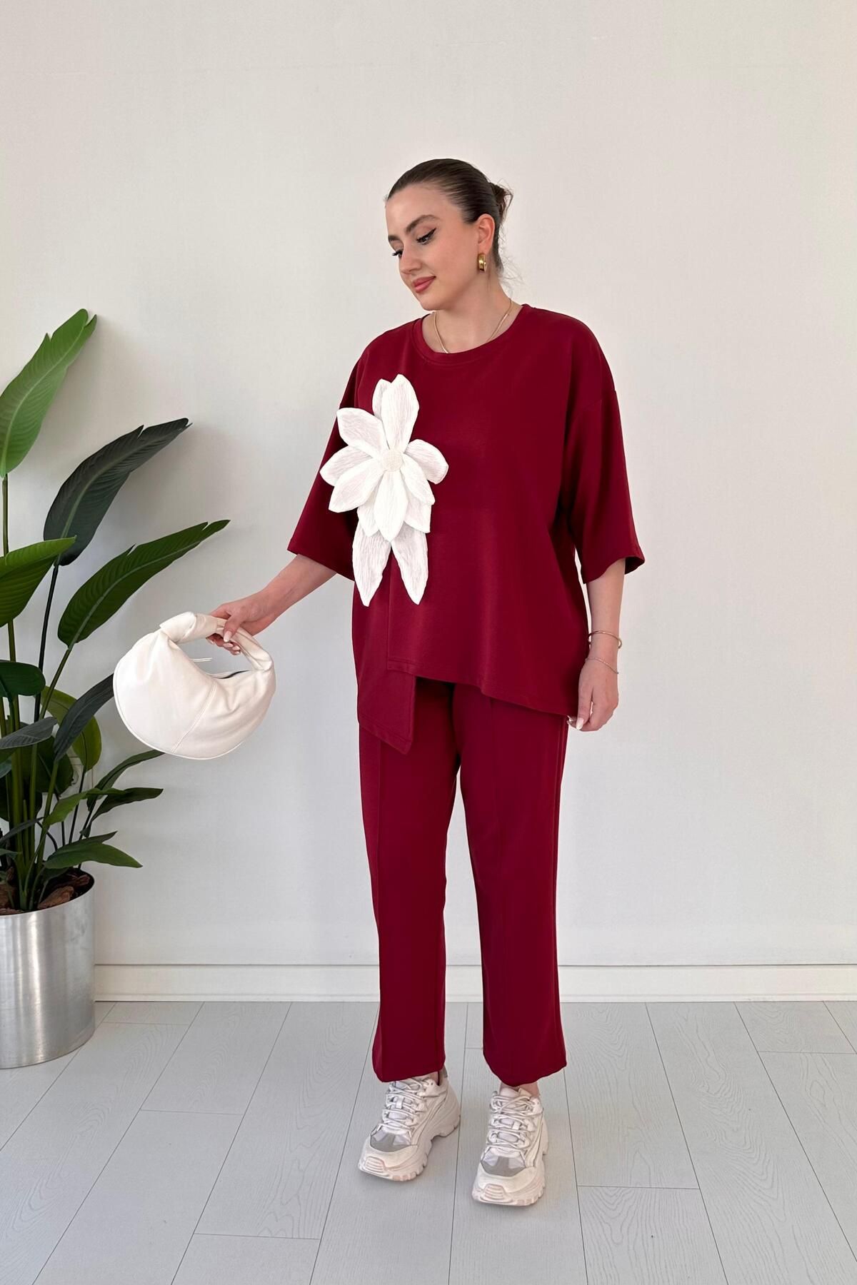 MaziButik Takma Çiçekli Takım Bordo
