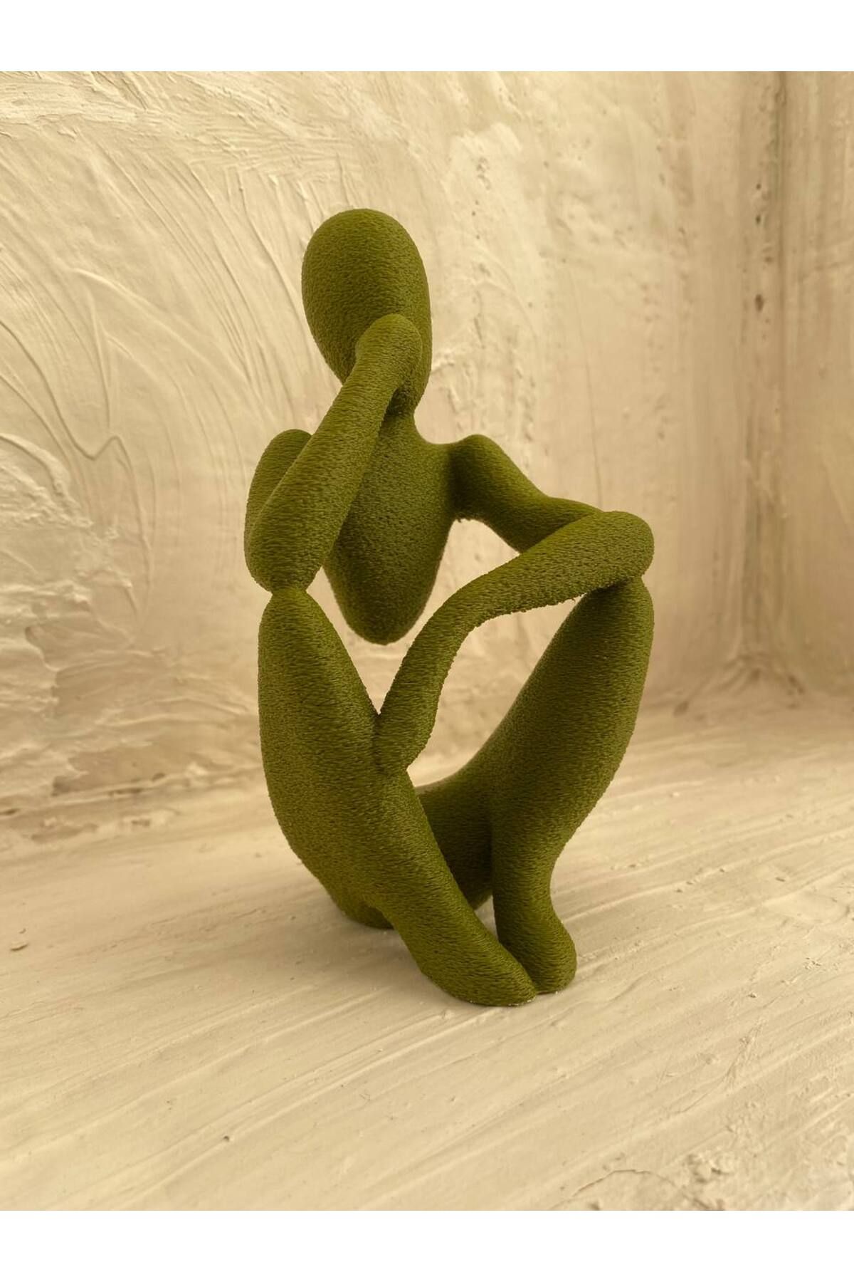 BearLabs Modern Düşünen Figür Biblo - Yeşil 3D Baskı Dekoratif Heykel (17x9 cm)