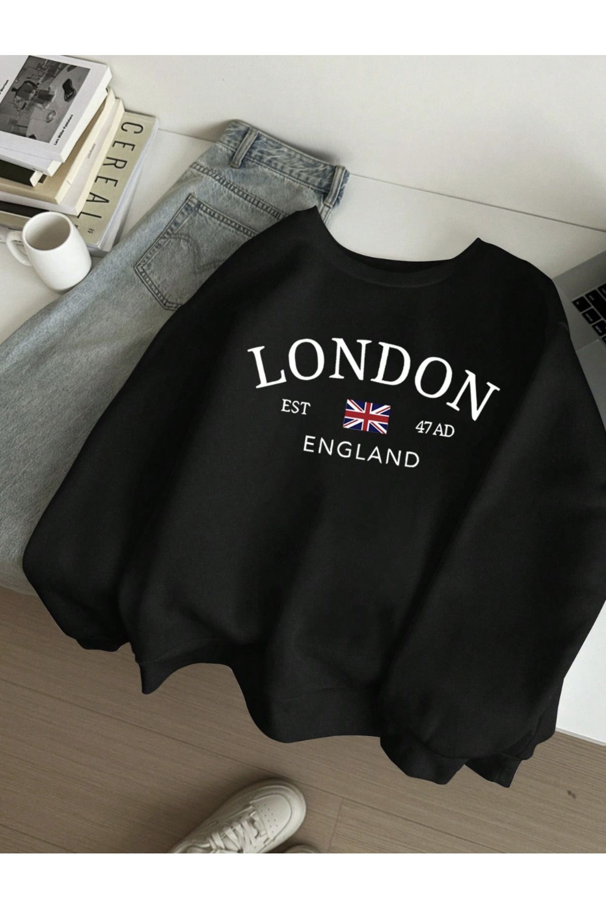 COHERENT Unisex Kadın/Erkek LONDON Özel Renkli Oversize Bisiklet Yaka Pamuklu Sweatshirt