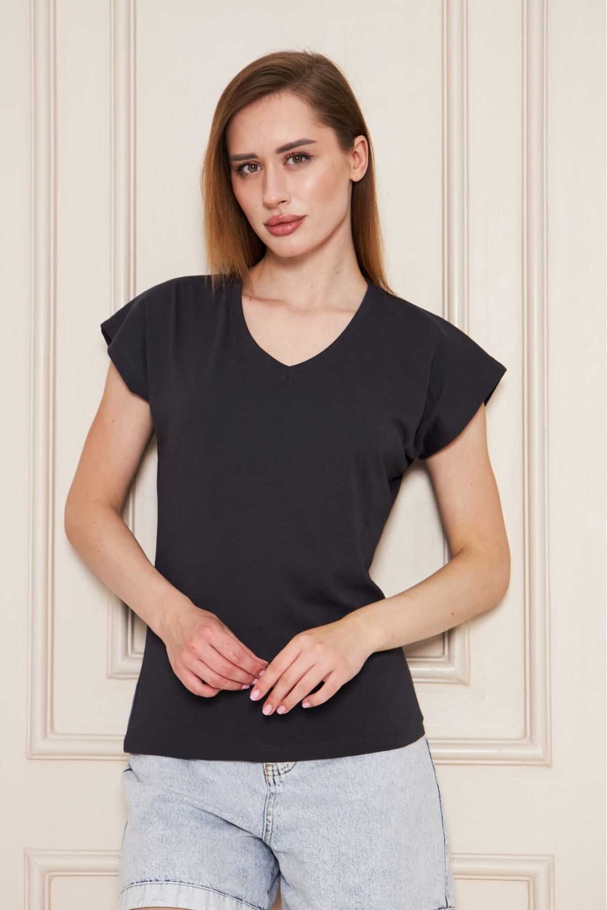 YÜKSEL IŞIK v yaka kolsuz düz renk T-Shirt