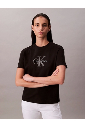Calvin Klein Kadın Siyah Baskılı Tişörtler