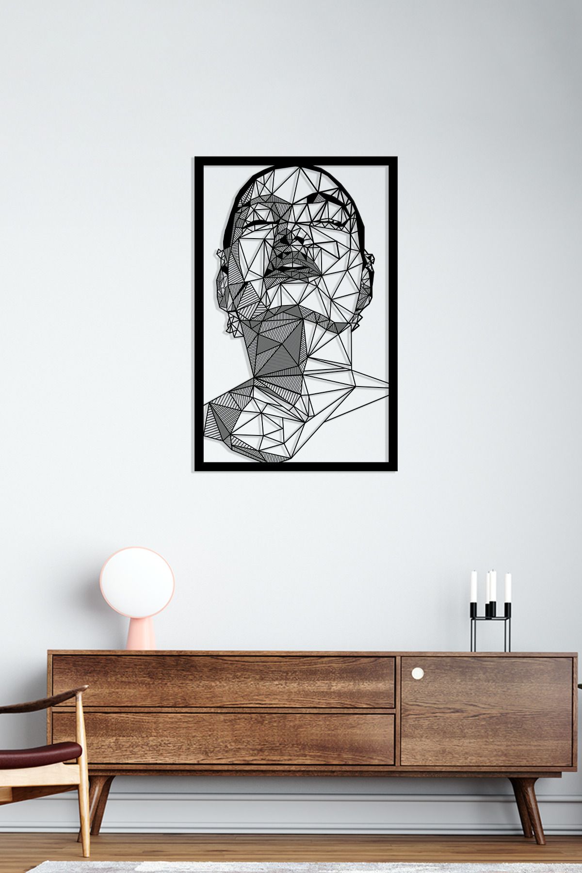cncrafft Geometrik Yüz Metal Tablo – Soyut Hatlarla Modern Portre Duvar Dekoru
