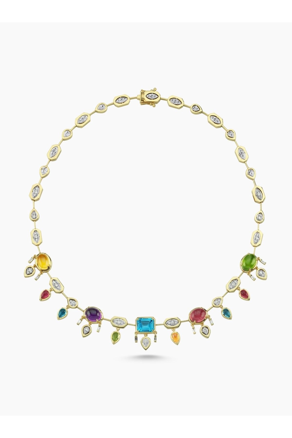 kems jewels Tasarım Model Melis Goral Marka Renkli Zirkon Taşlı Altın Kaplama Çelik Kolye