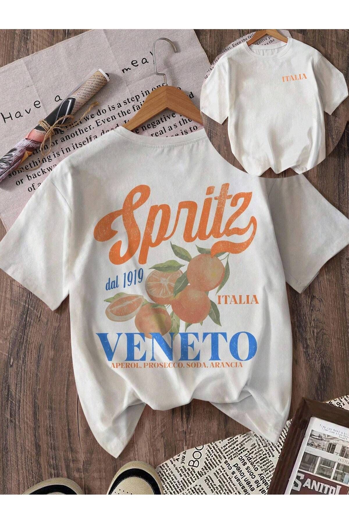 NAKRUF Kadın Spritz Baskı Tişört Beyaz %100 Pamuk
