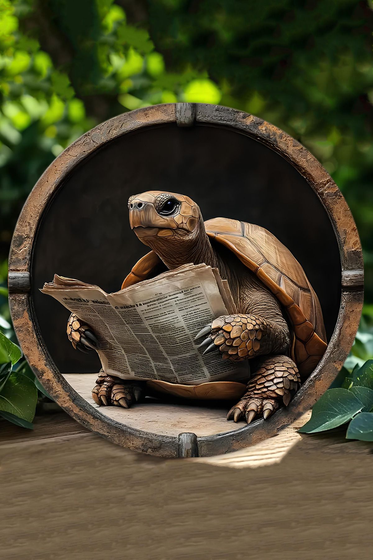 kutuTR 🐢 Gazete Okuyan Kaplumbağa MDF Duvar Dekoru | Mizahi Tarzda Sevimli Ahşap Süs DT020