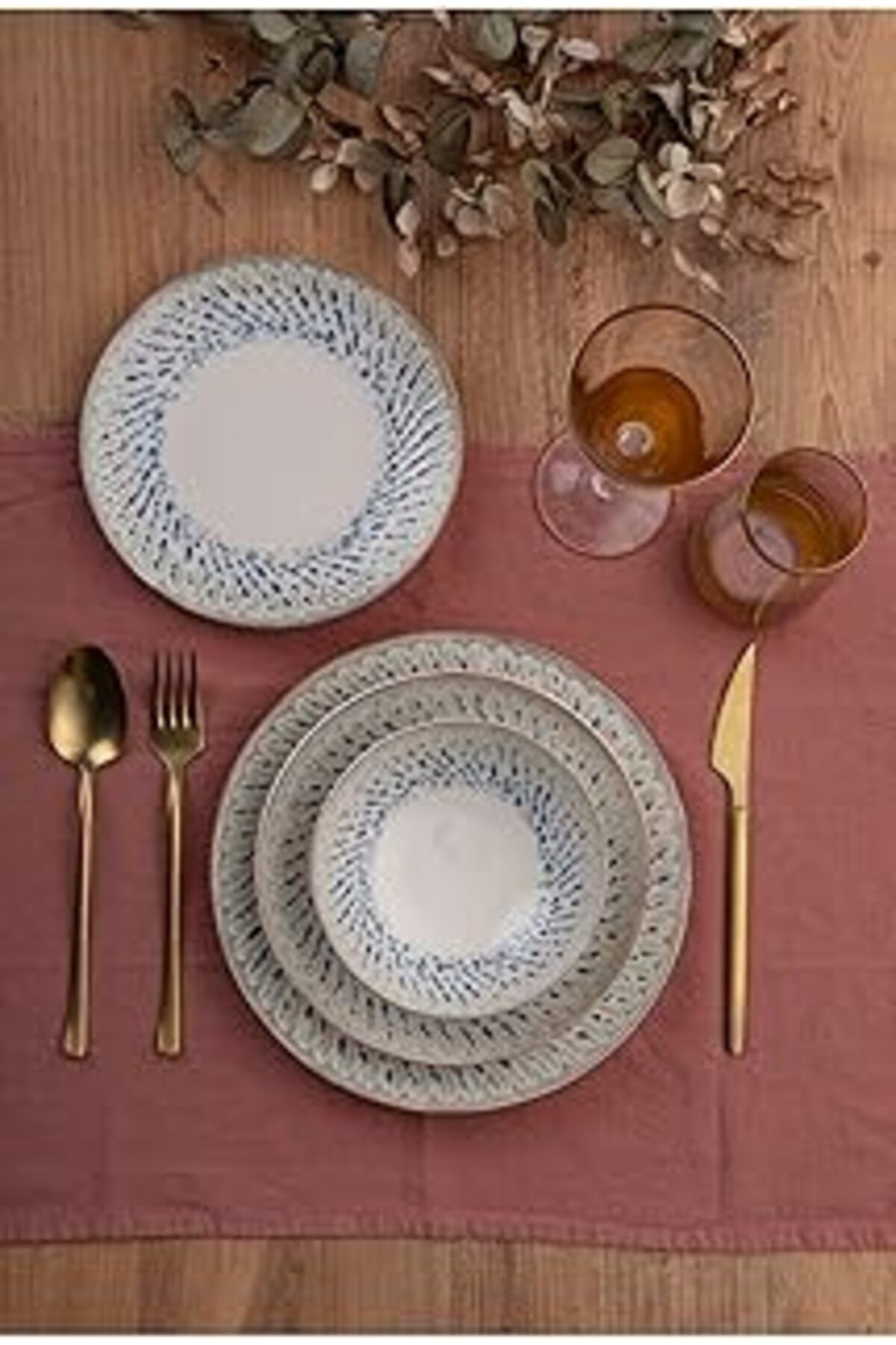 Mu Art Ahşap Güral Porselen Marine Premium Özel Seri 24 Parça 6 Kişilik Porselen Yemek Takımı (Desen Atmama Gara
