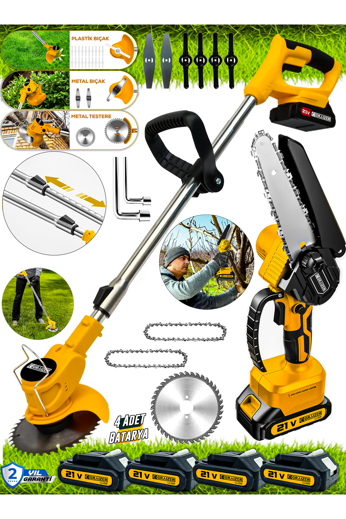 【BARREセット】植物育成サーキュレーター＆クリップ リモコン付き Graizer 2 Li Set S-21 V Akülü Şarjlı Ağaç Dal Kesme Budama Testere