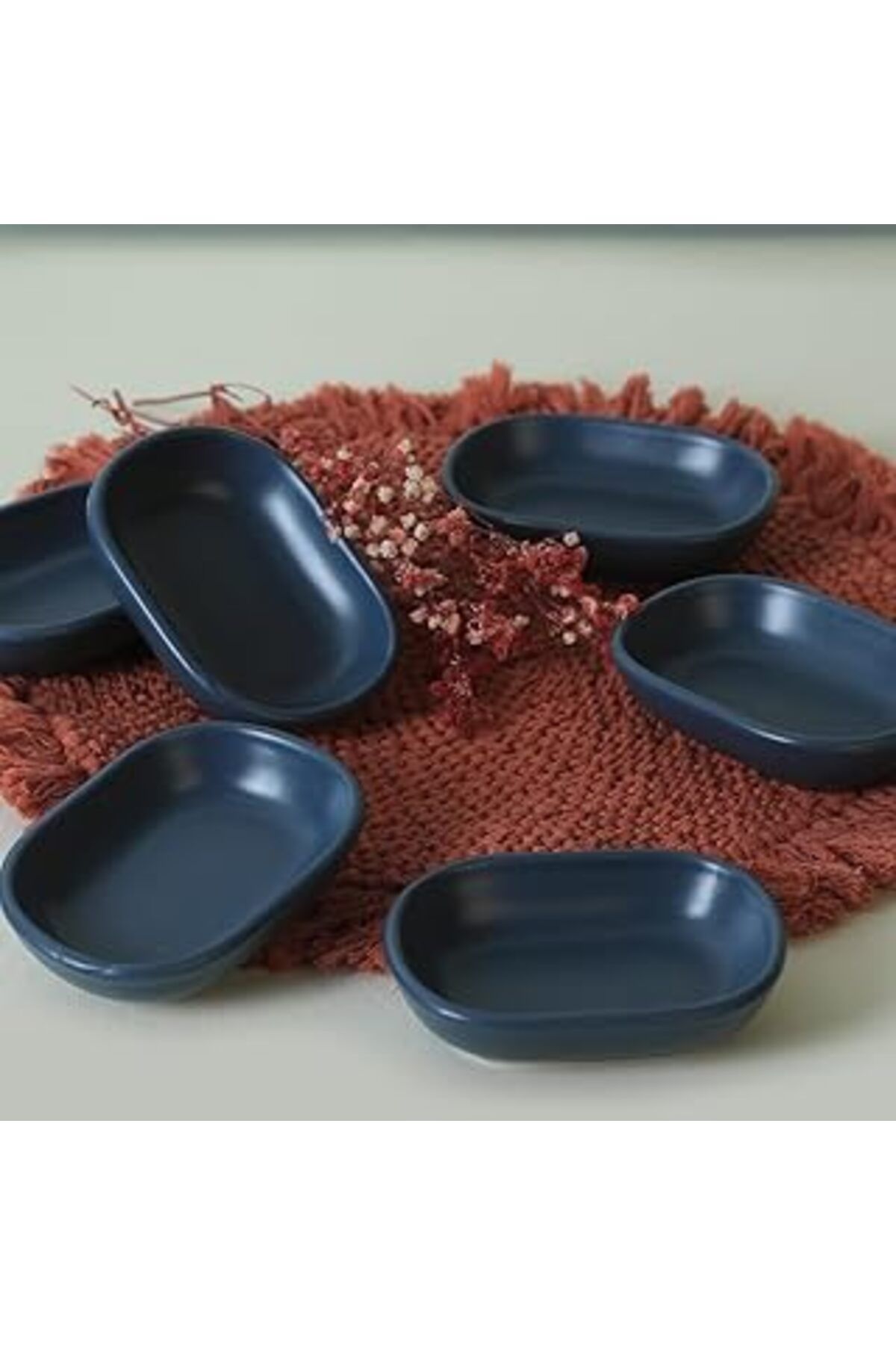 Mu Art Ahşap Keramika Mat Mavi Noyan Çerezlik 11 Cm 6 Adet 399