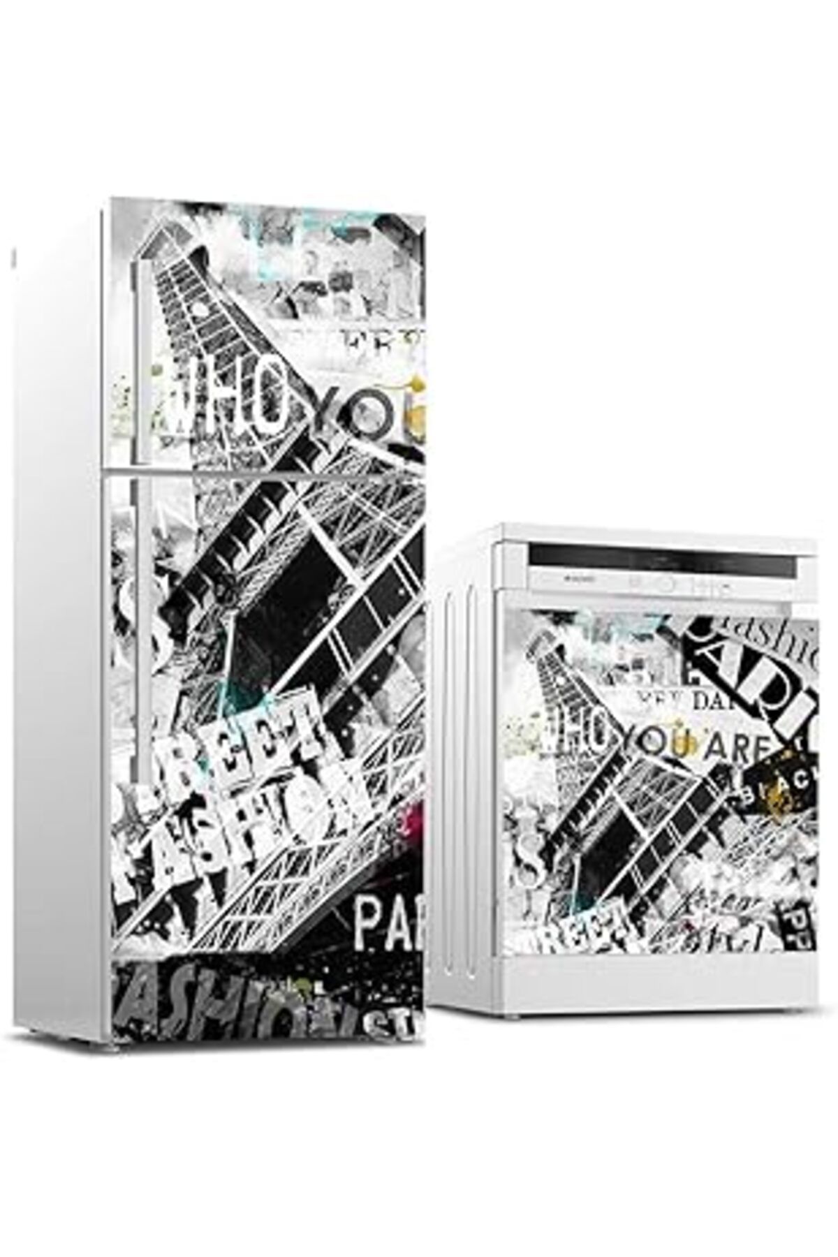 Mu Art Ahşap Buzdolabı Ve Bulaşık Makinası Beyaz Eşya Sticker Kaplama Paris Popart