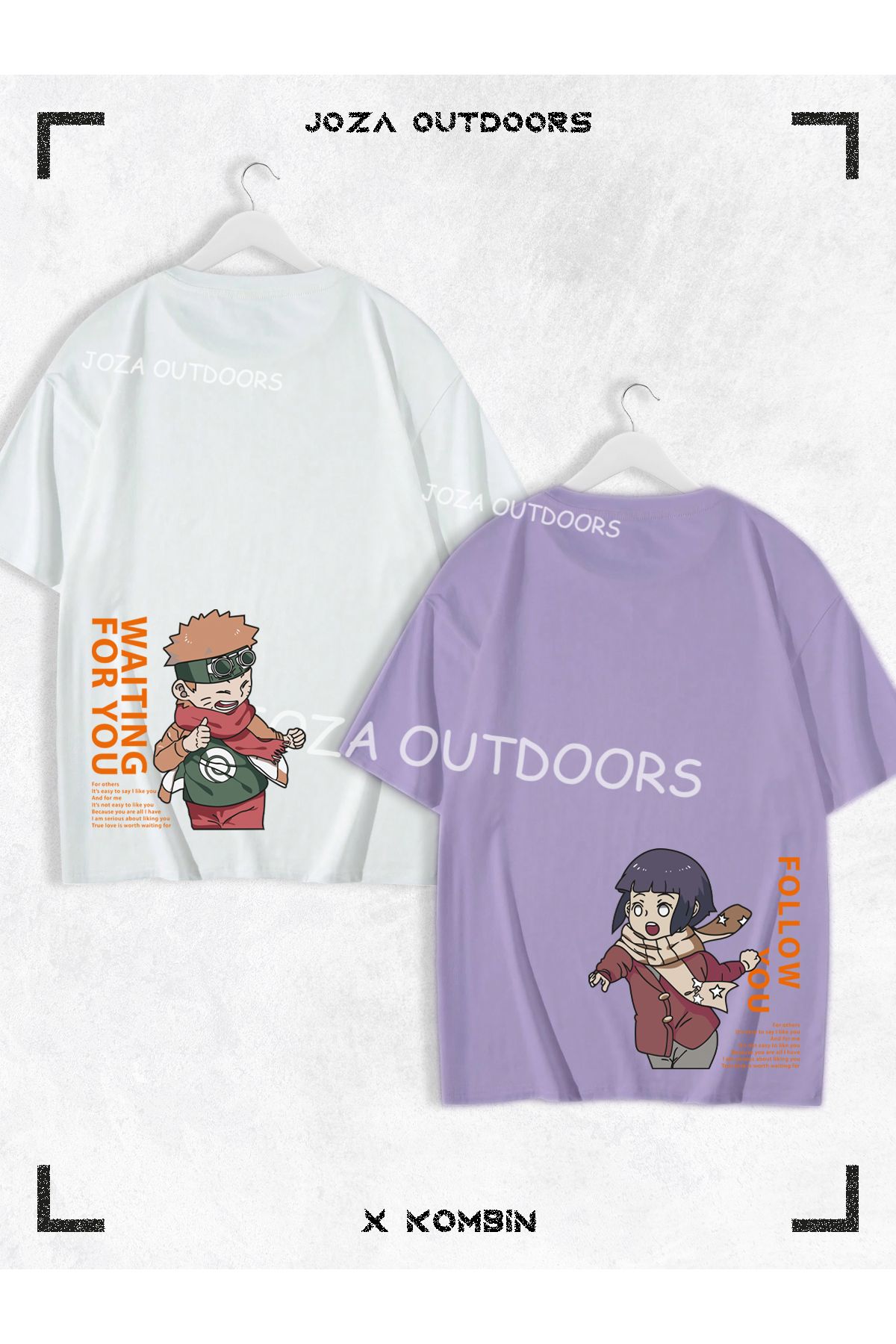Joza Outdoors Kadın Erkek Hinata Narto Anime Arka Bel Baskılı Sevgili Çift Kombini Oversize Tshirt 2'li Takım