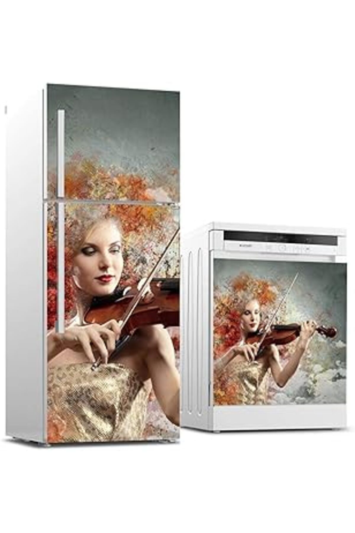 Qedii Buzdolabı Ve Bulaşık Makinası Beyaz Eşya Sticker Kaplama Keman Güzellik