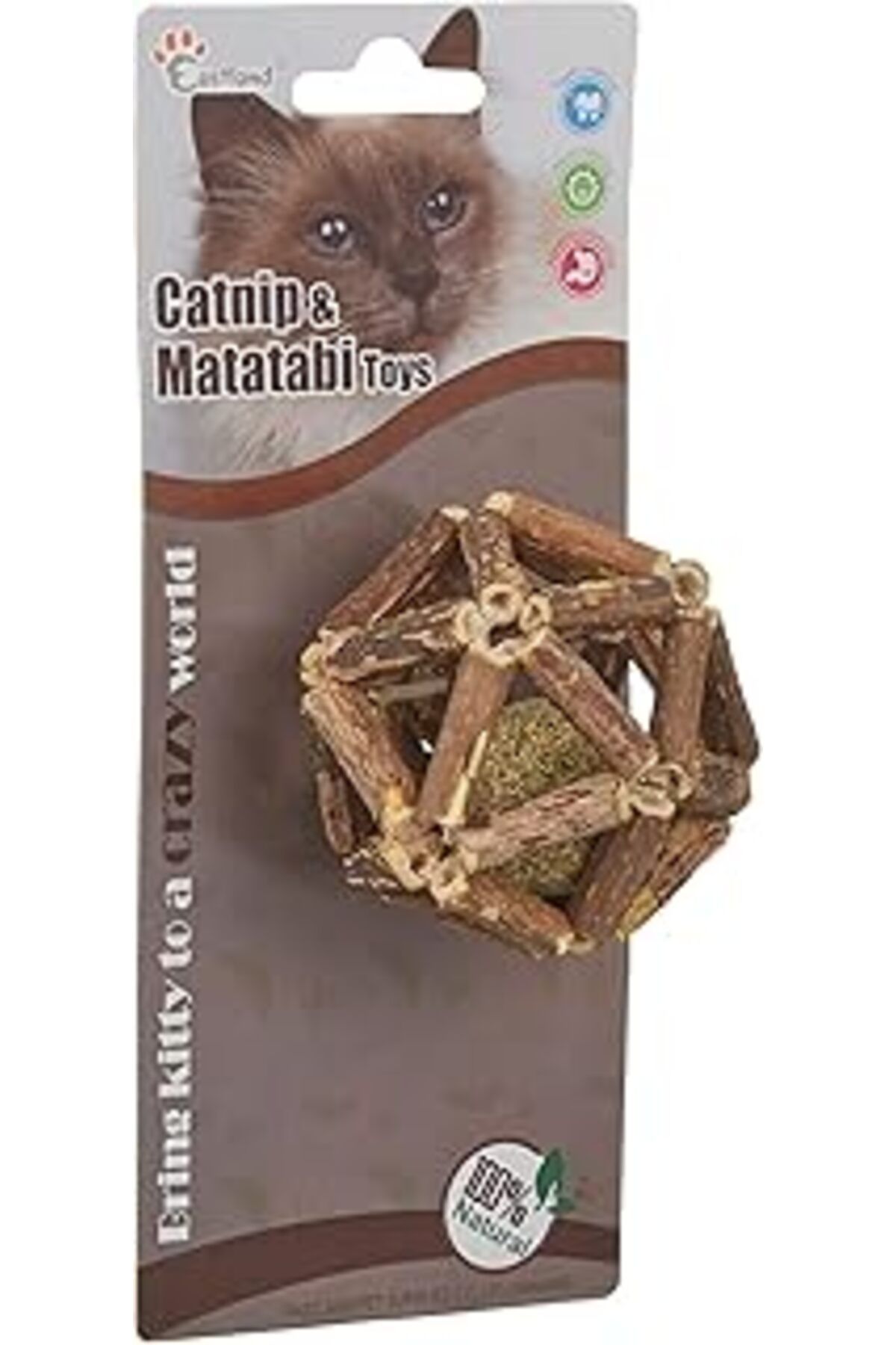 Mu Art Ahşap Beeztees Eastland Kedi Oyuncağı, Catnipli Matatabi Topu, 7 Cm