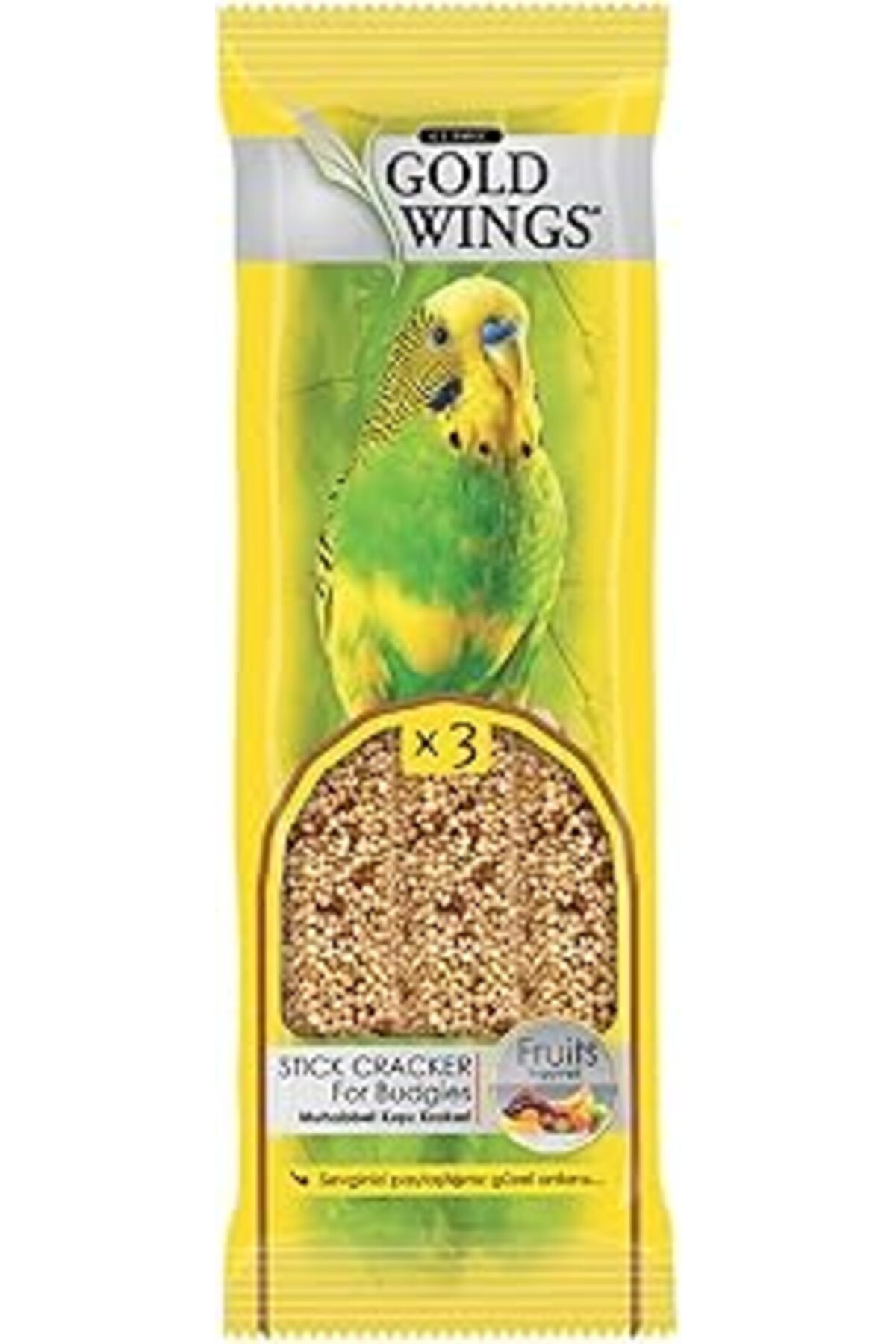 Mu Art Ahşap Gold Wings Meyveli Muhabbet Kuşu Krakeri, 3'Lü