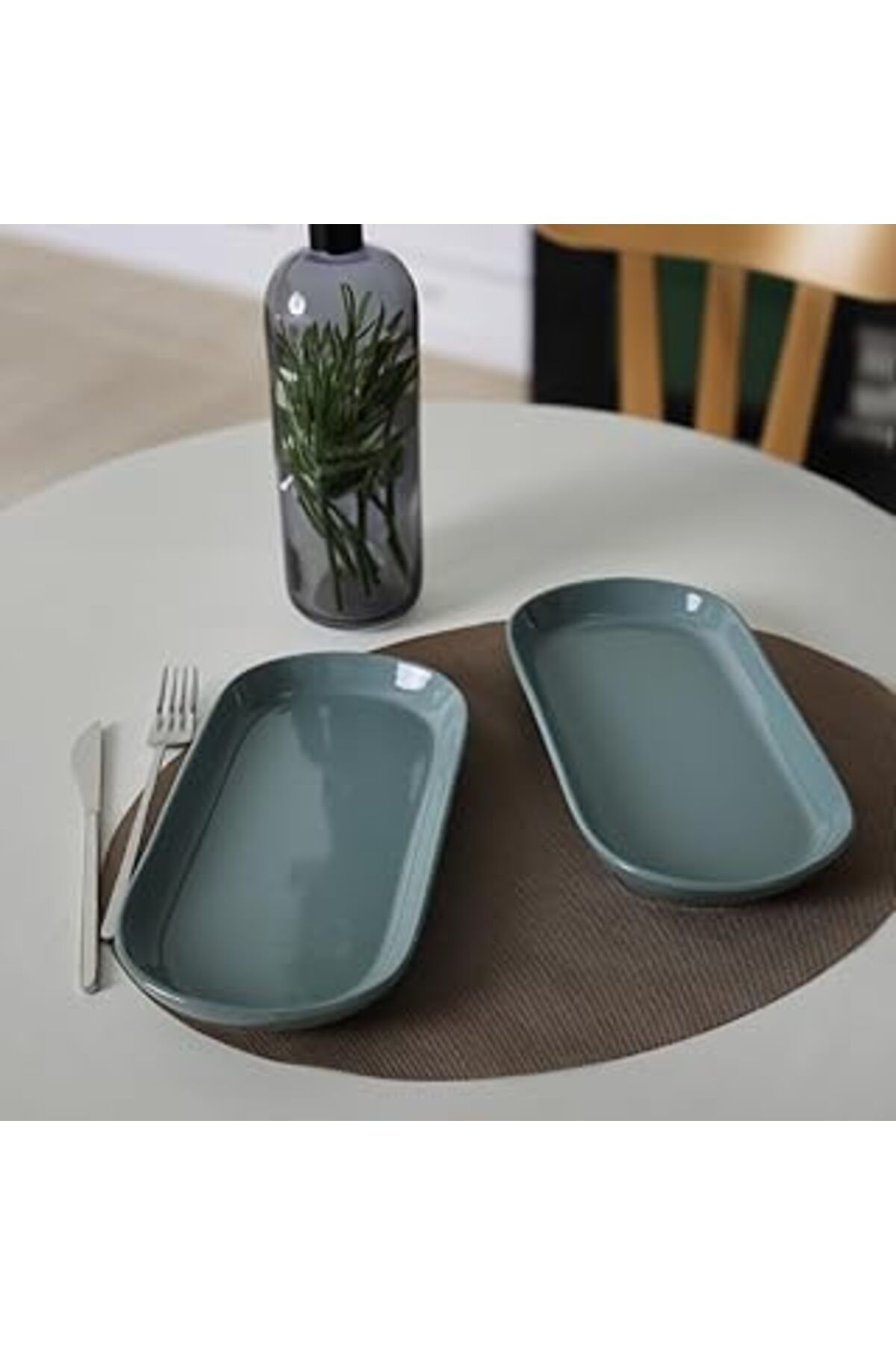 Mu Art Ahşap Keramika Yeşil Noyan Kayık Tabak 28 Cm 2 Adet 326